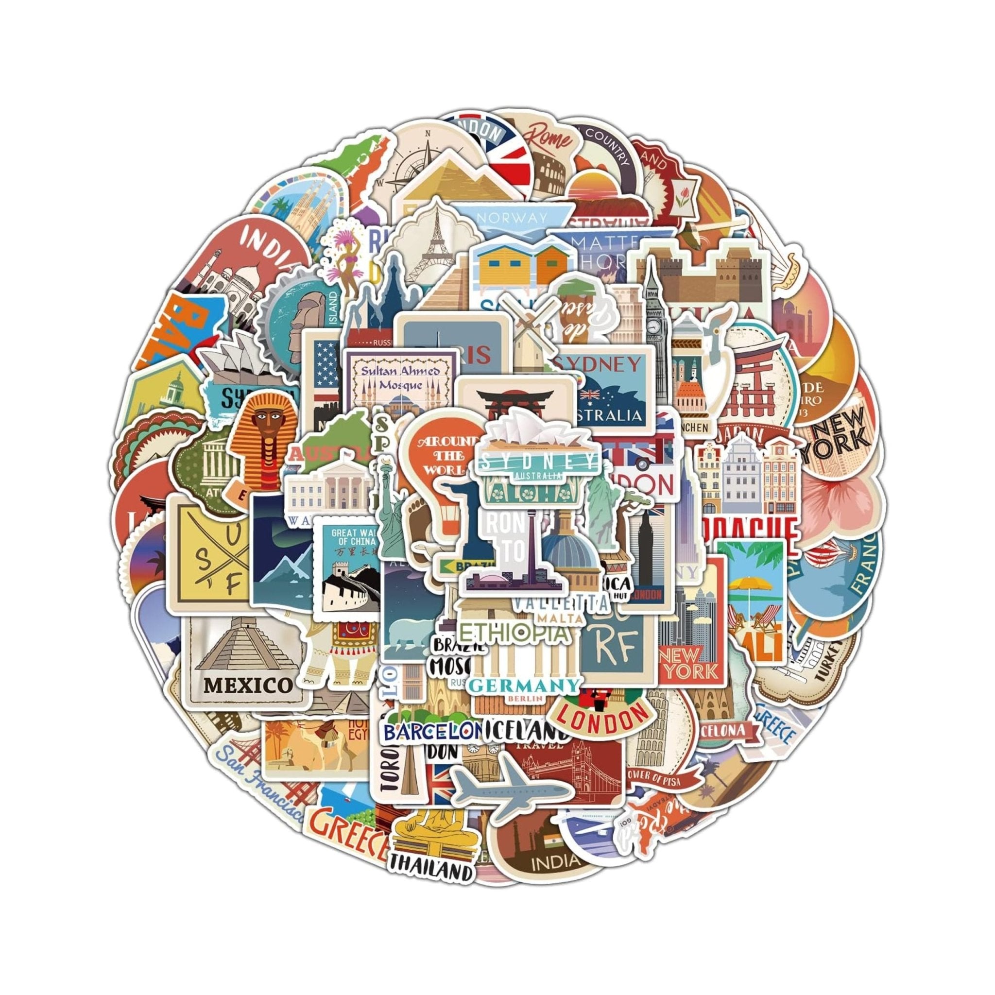 Sticker World Tourism Landmarks - 100pc