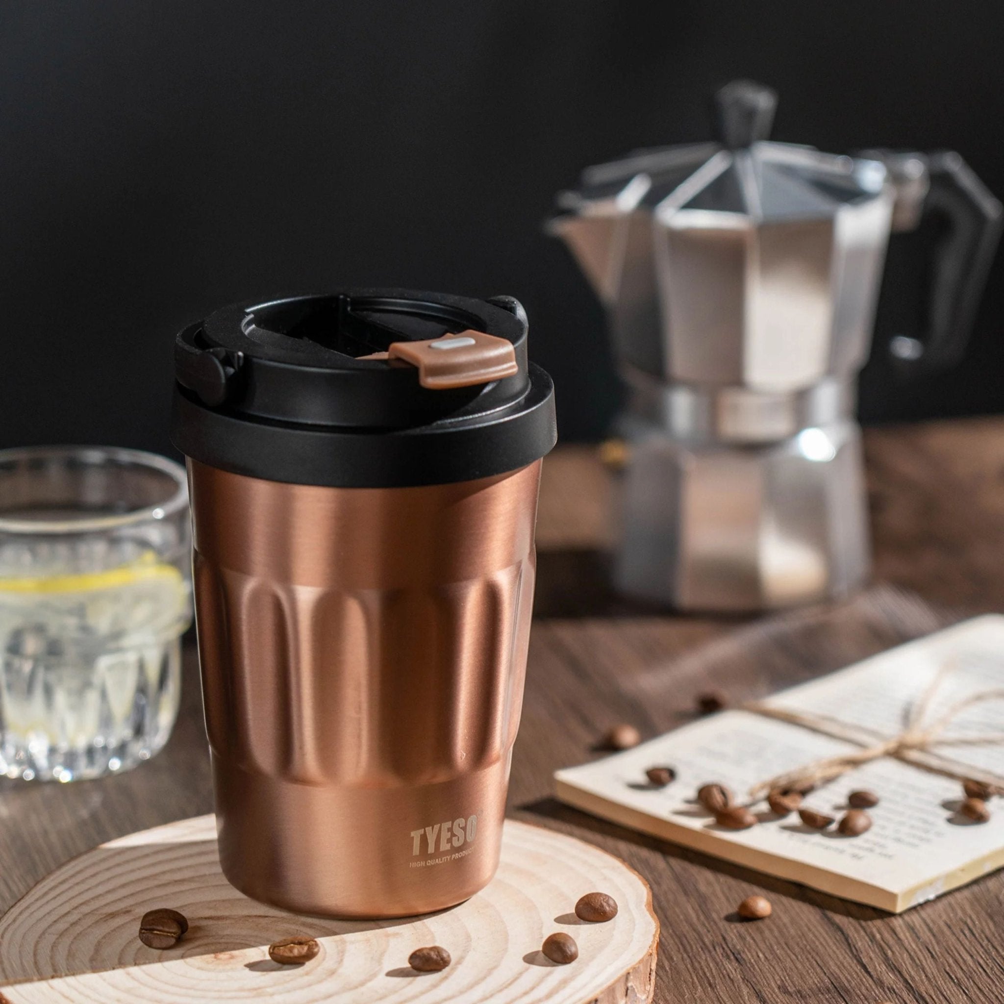 TYESO Vacuum Insulated Tumbler Hot and Cold 400ml Mug - Brown