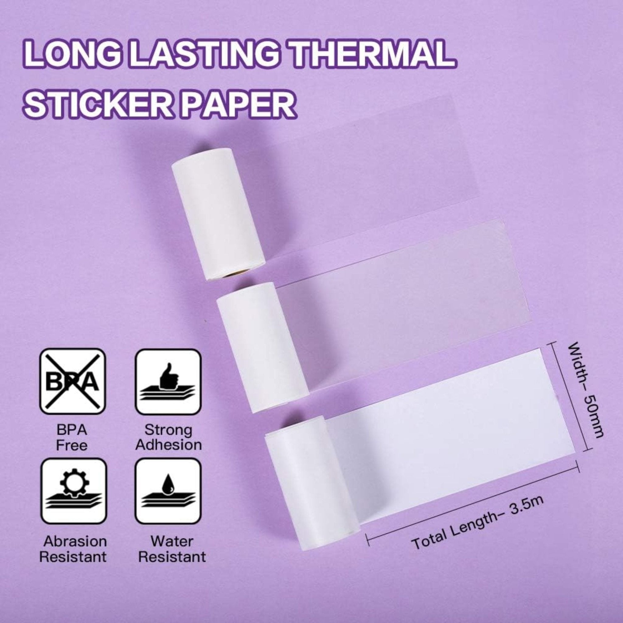 Thermal Paper Roll 50*3.5mm Printing sticker for Phomemo M02 & M02 Pro & M02S & M03 thermal printer | 3 Rolls