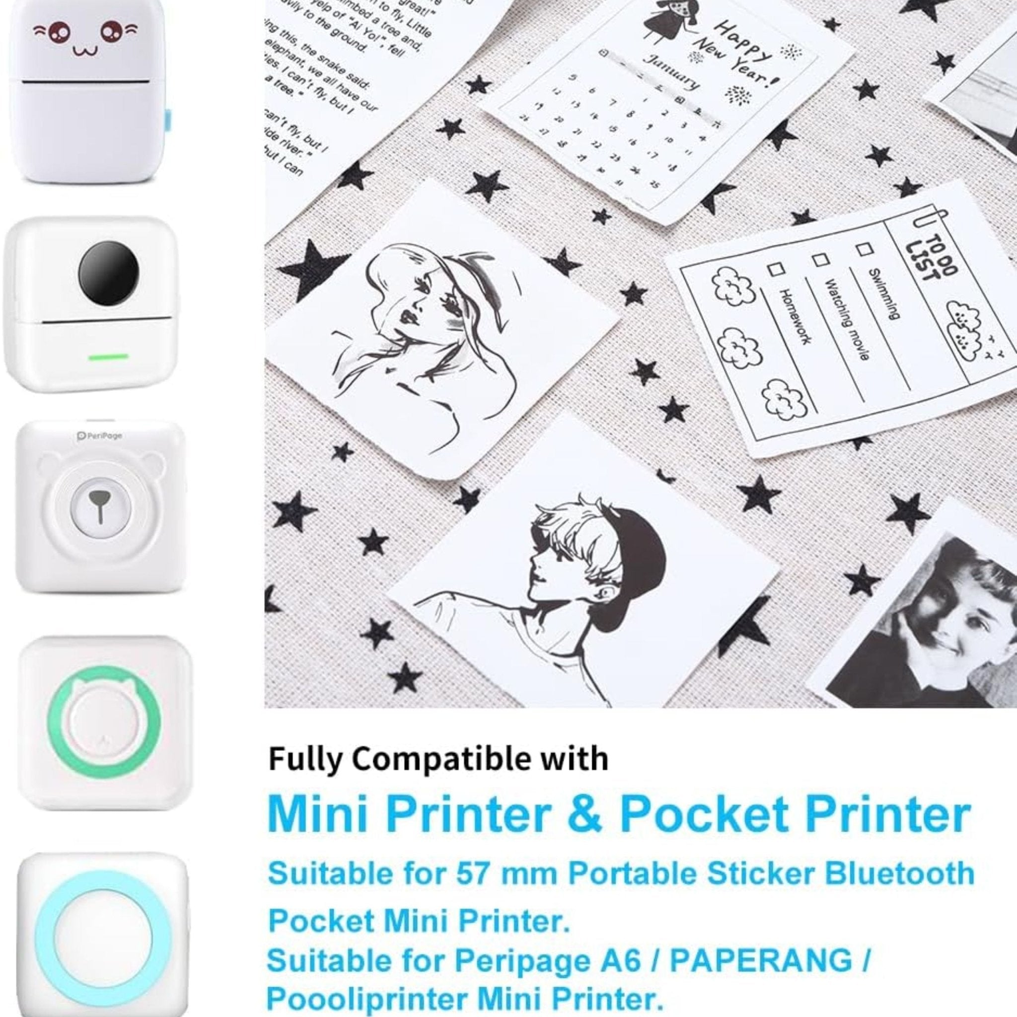 Thermal Paper Roll 57*30mm Printing sticker for Portable Mini Photo Thermal Printer 5 Rolls