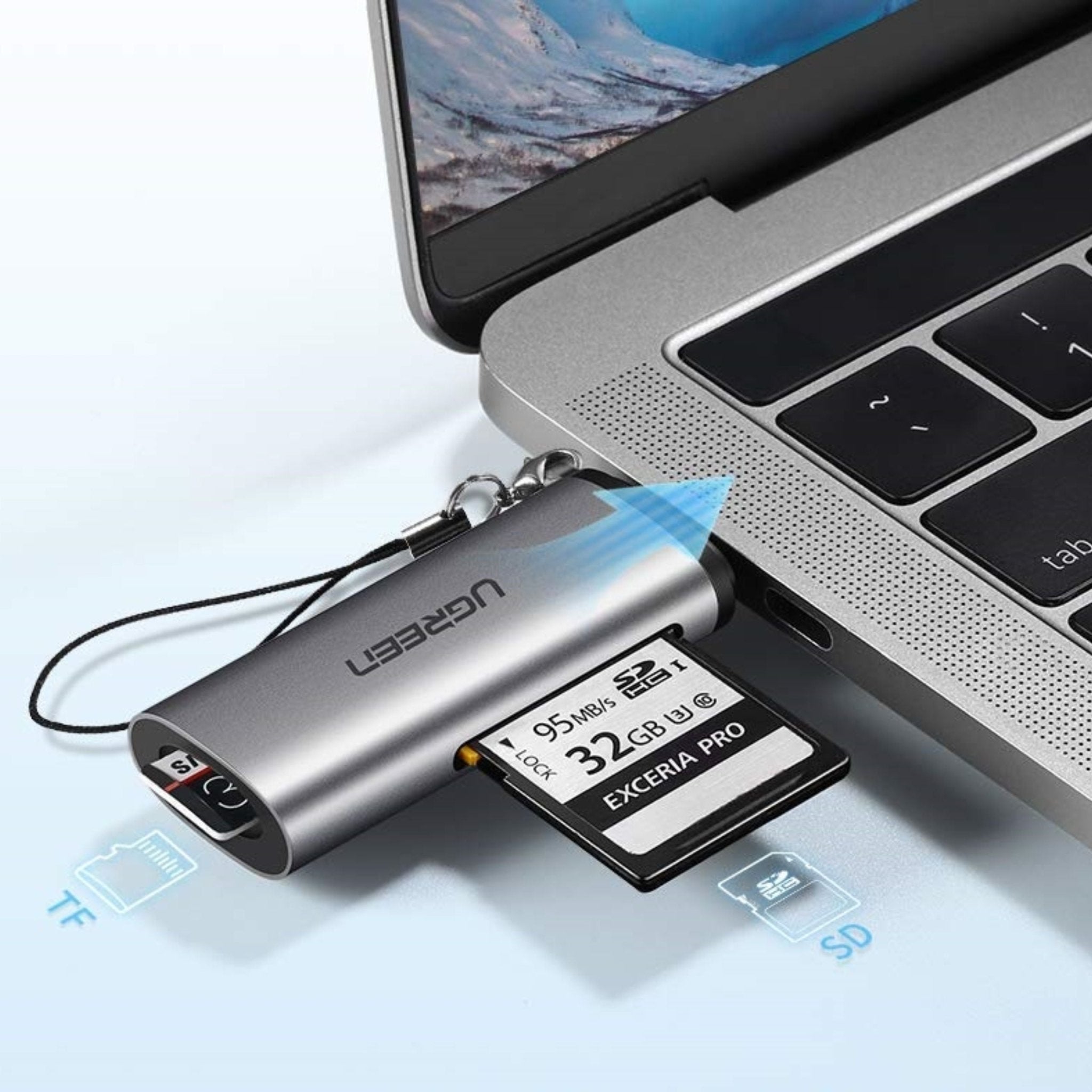 UGREEN 2-in-1 USB-C to SD/TF Card Reader - Gray