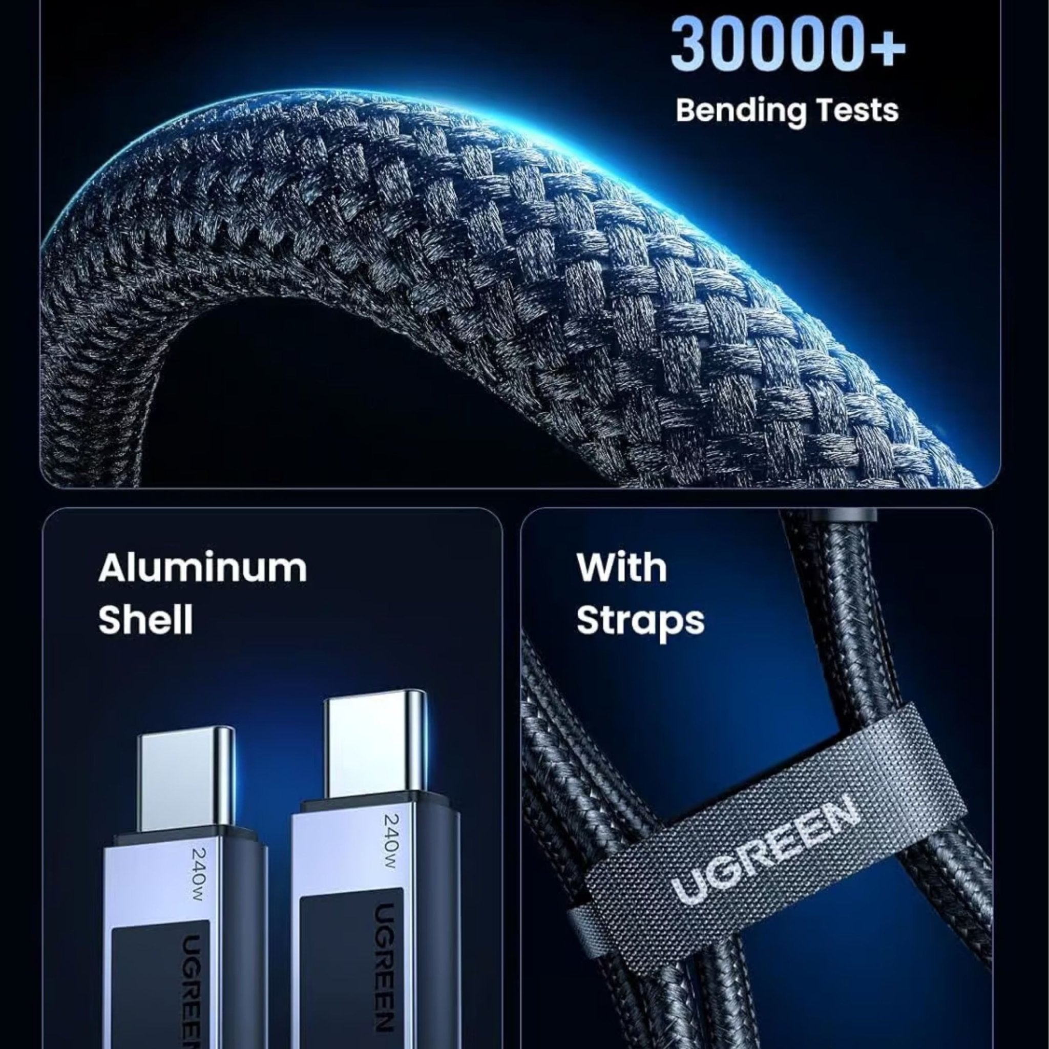 UGREEN 240W USB-C To USB-C PD Fast Charging Braided Cable 2m - Black