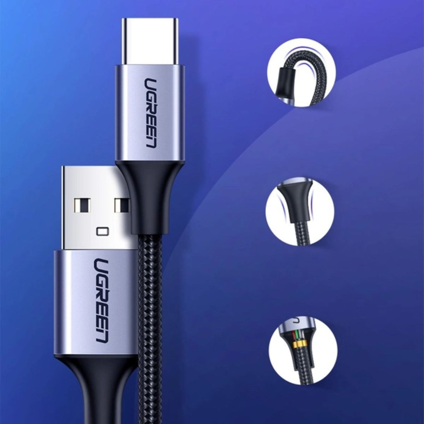 UGREEN 3A USB-A To USB-C Fast Charging Cable - Black