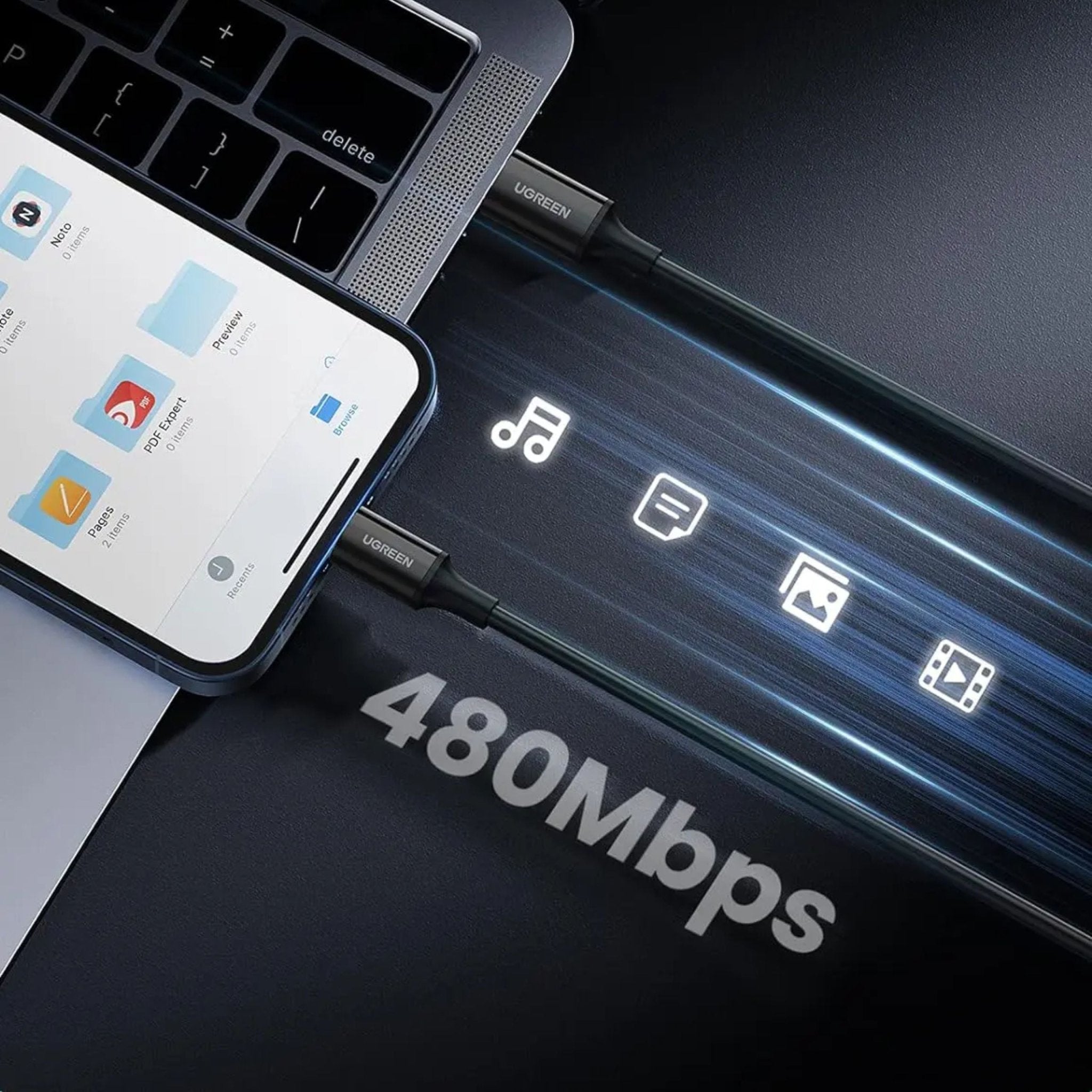 UGREEN 60W USB-C to Lightning PD Fast Charging Cable 1m - Black