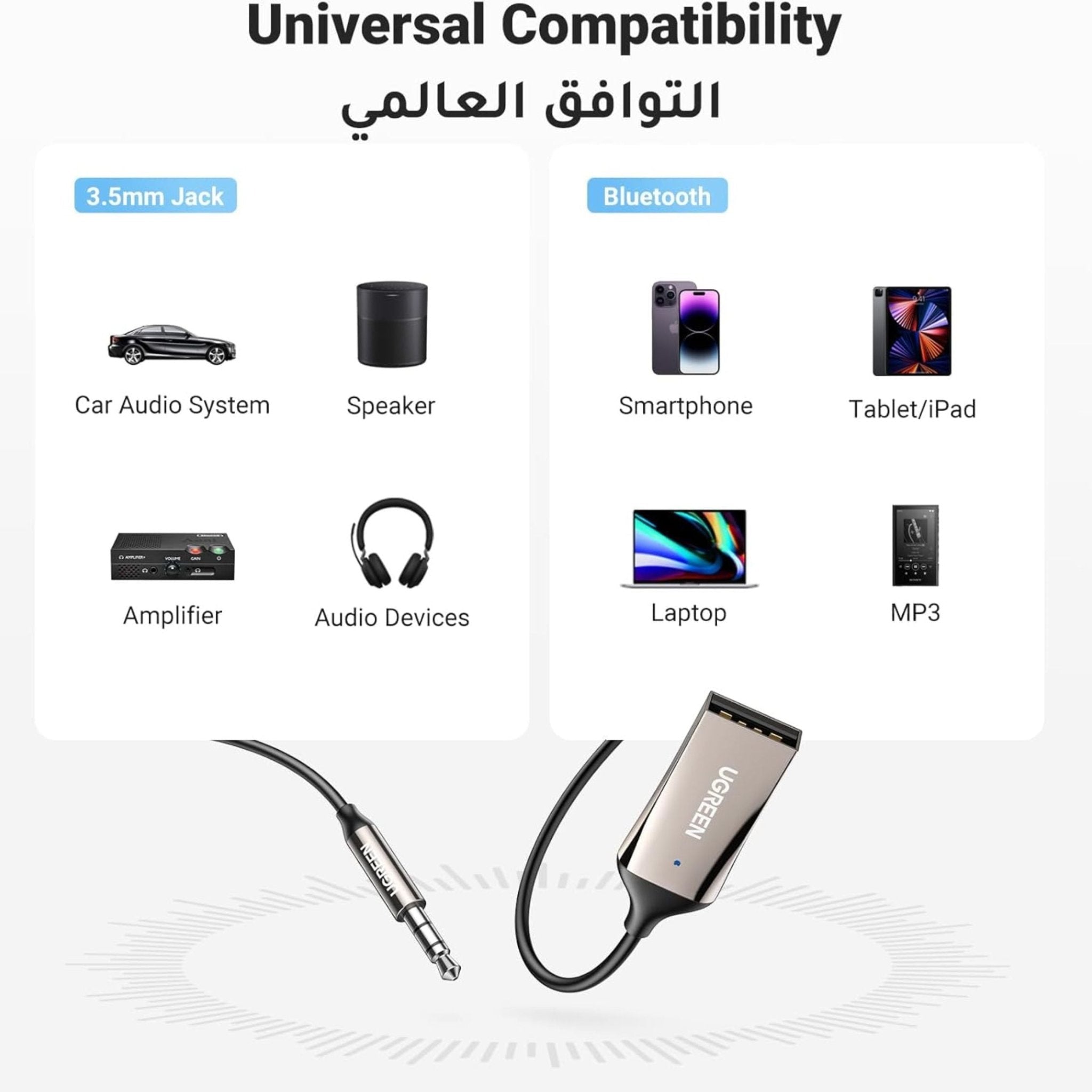 UGREEN Car Bluetooth Audio Receiver - Grey