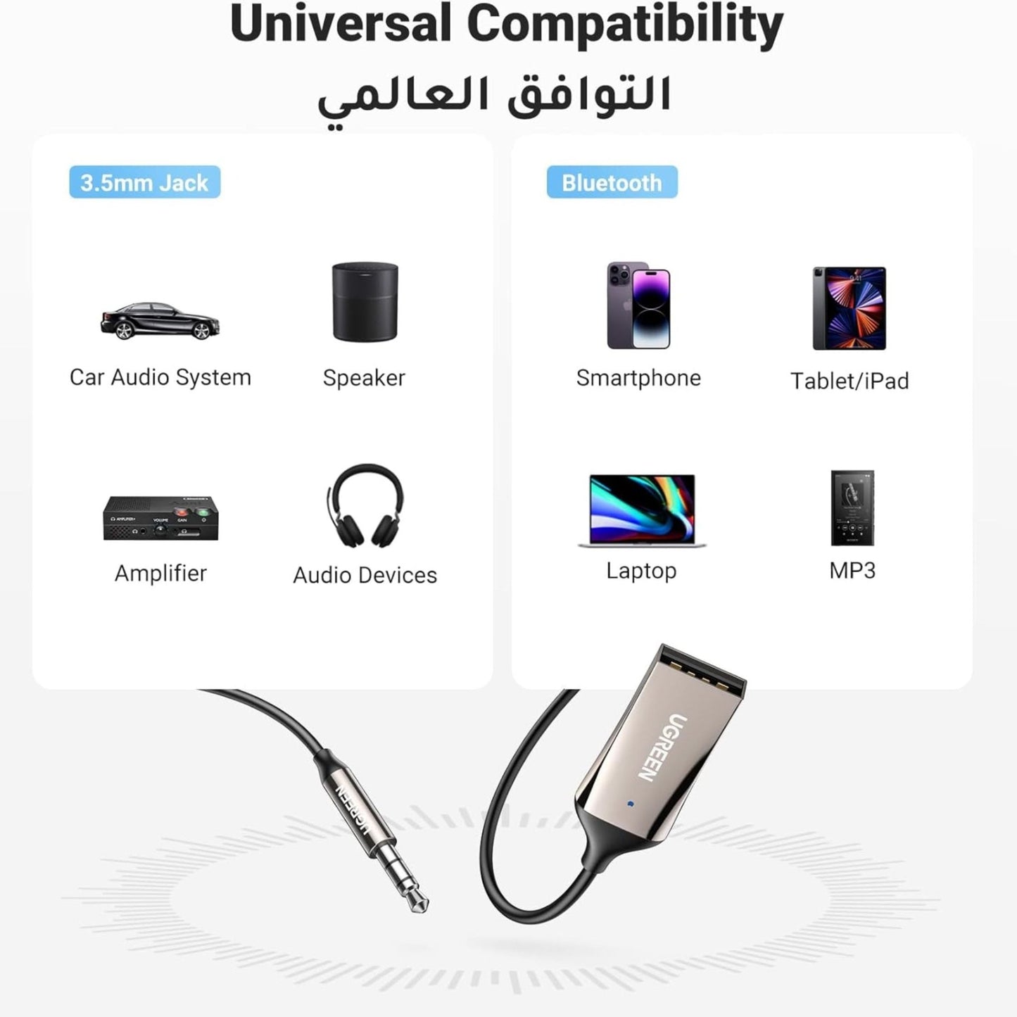 UGREEN Car Bluetooth Audio Receiver - Grey