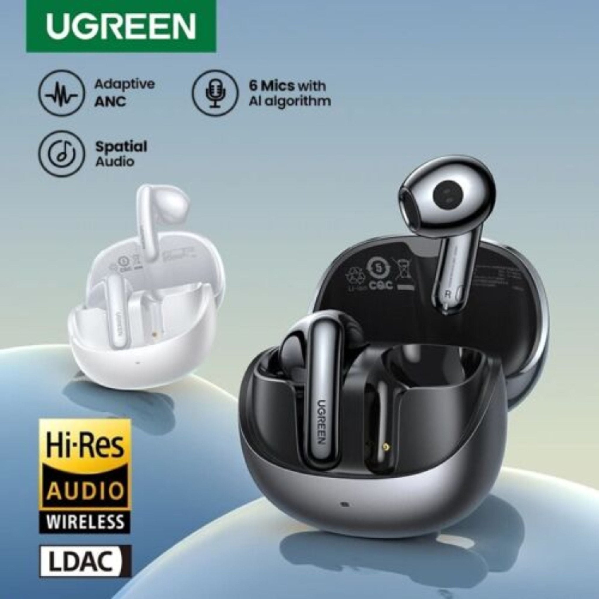 UGREEN HiTune H6 Pro Hybrid ANC Earbuds (30hrs) - White