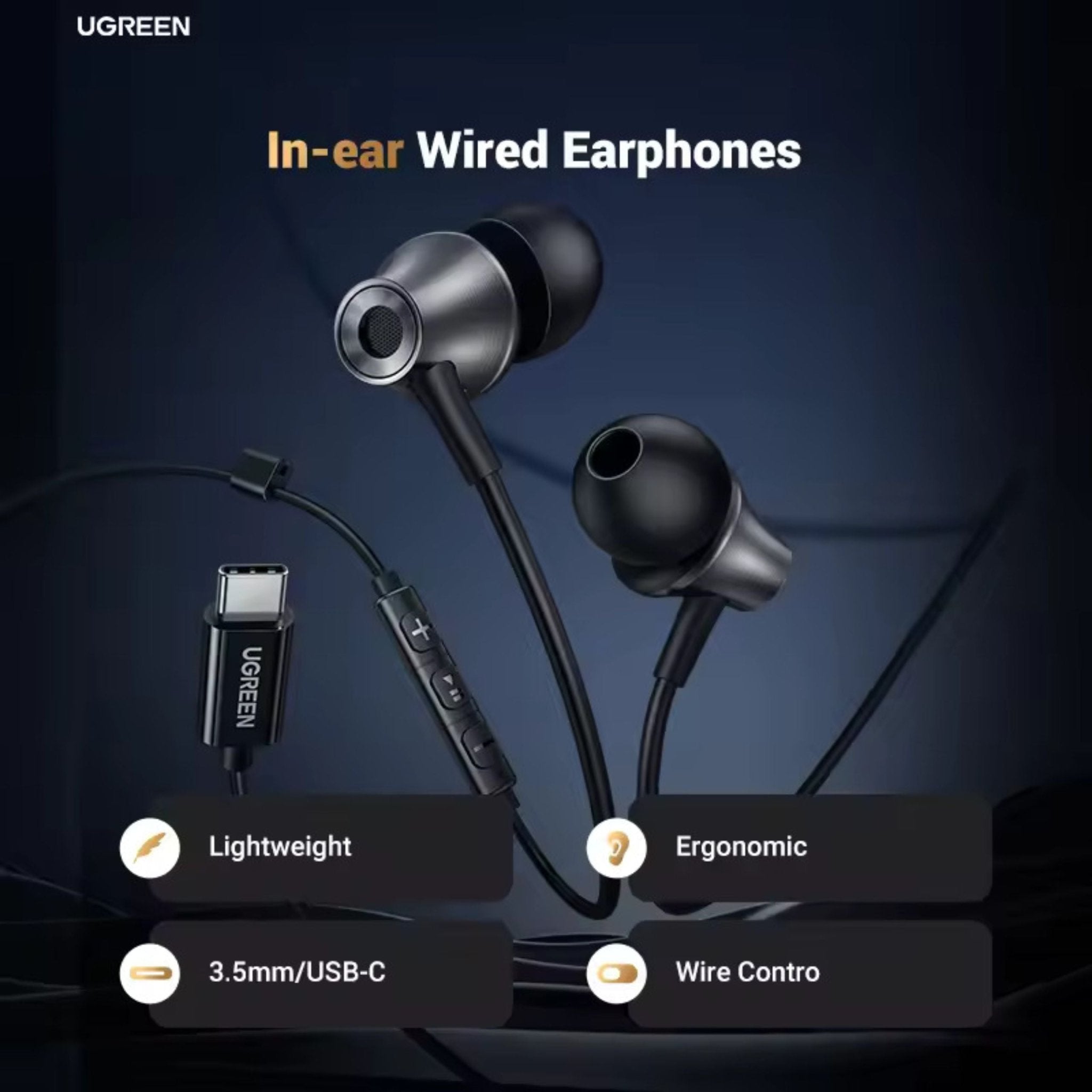 UGREEN In-Ear Wired Earphones With USB-C Connector - Black