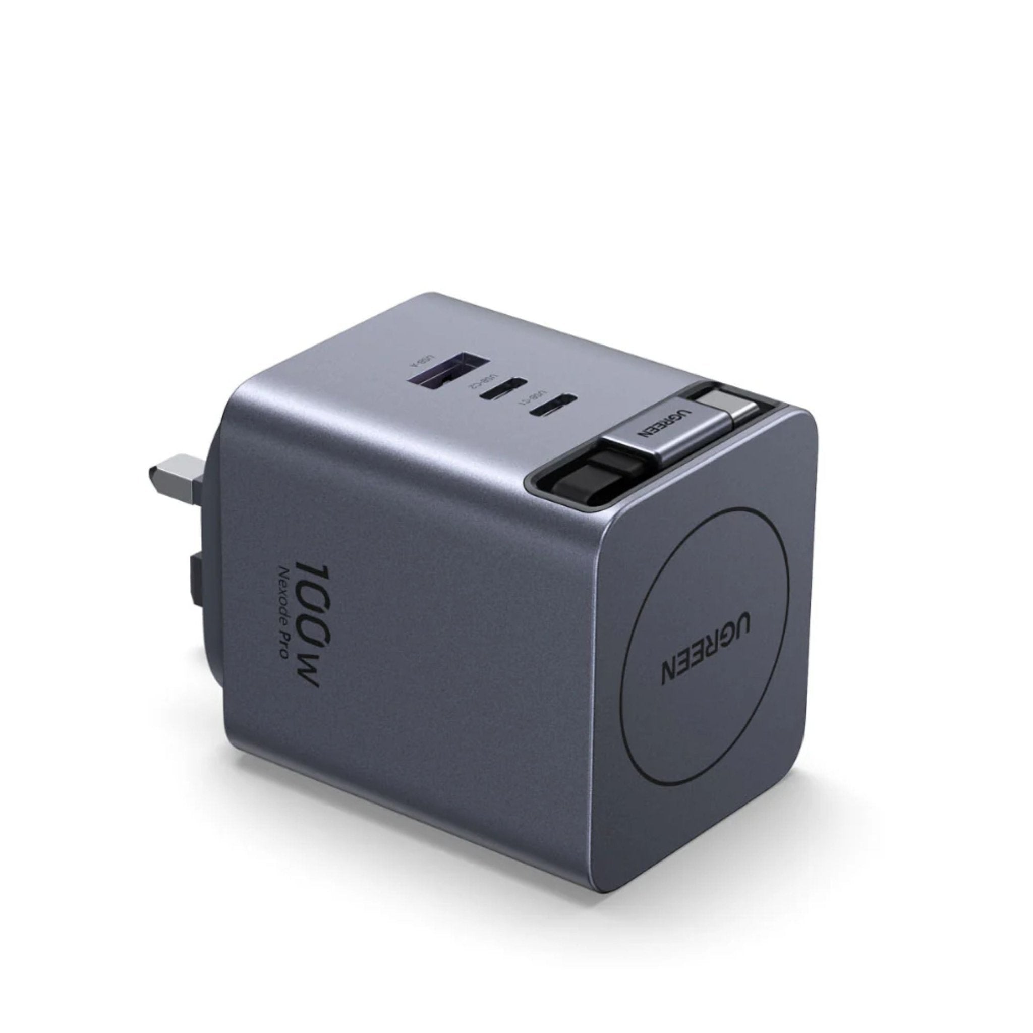 UGREEN NEXUD PRO 100W Wall Charger with Retractable USB-C Cable - Black