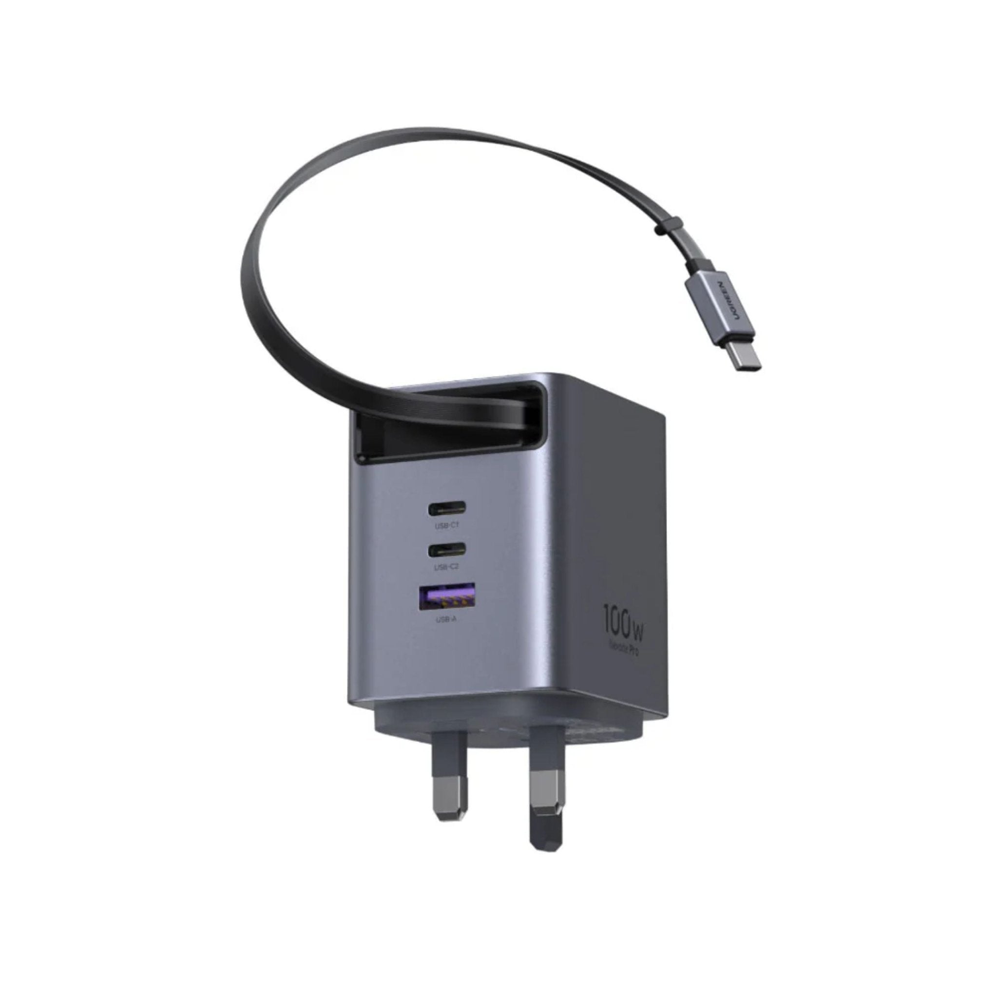 UGREEN NEXUD PRO 100W Wall Charger with Retractable USB-C Cable - Black