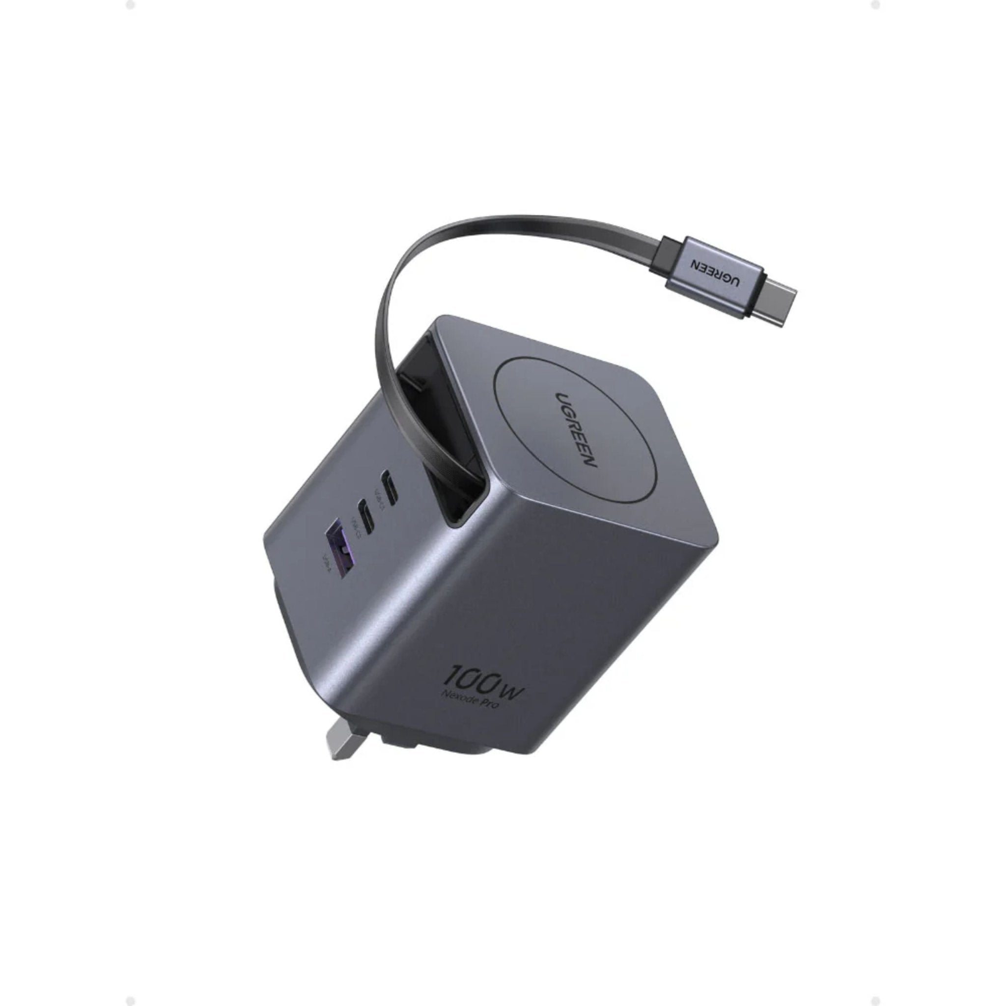 UGREEN NEXUD PRO 100W Wall Charger with Retractable USB-C Cable - Black