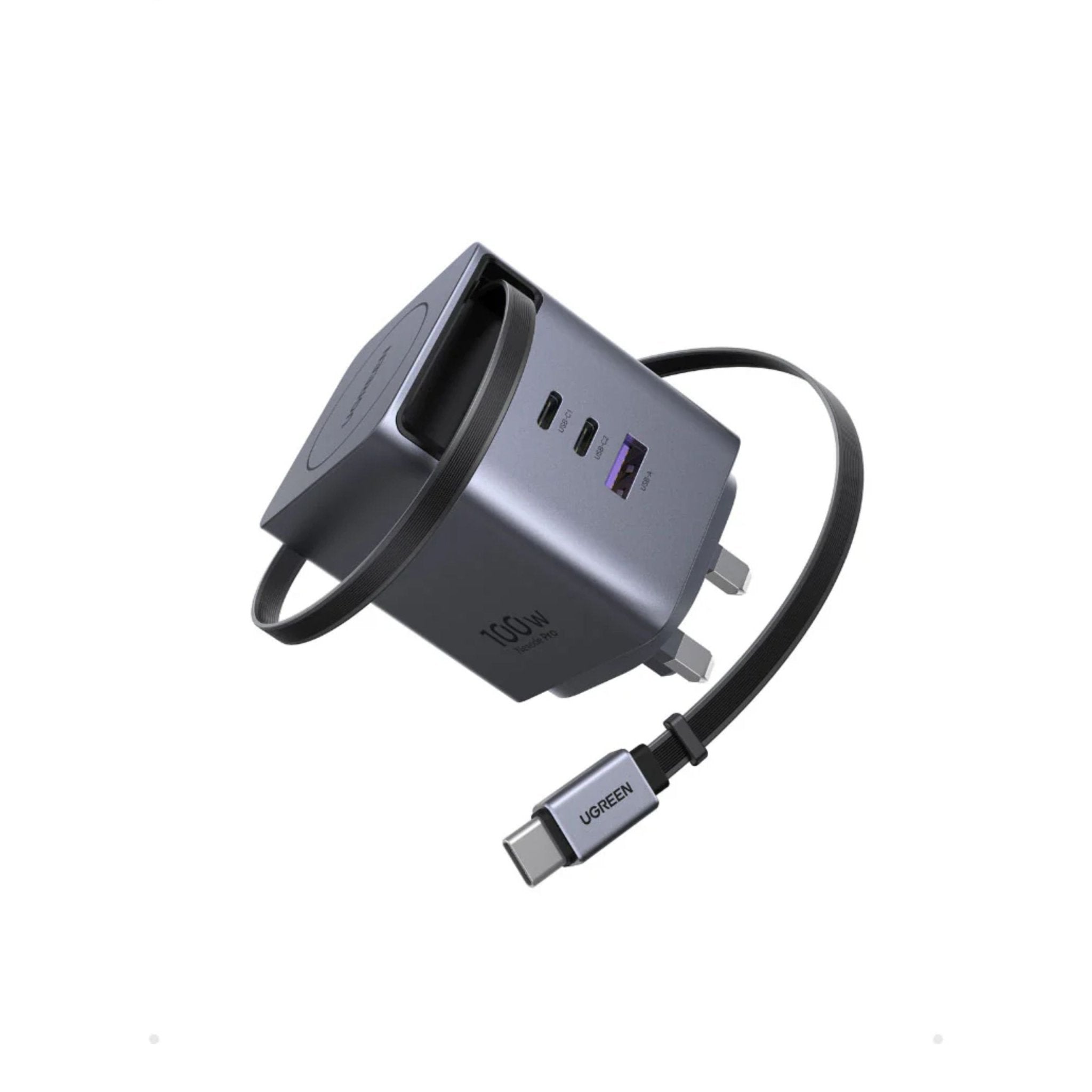 UGREEN NEXUD PRO 100W Wall Charger with Retractable USB-C Cable - Black