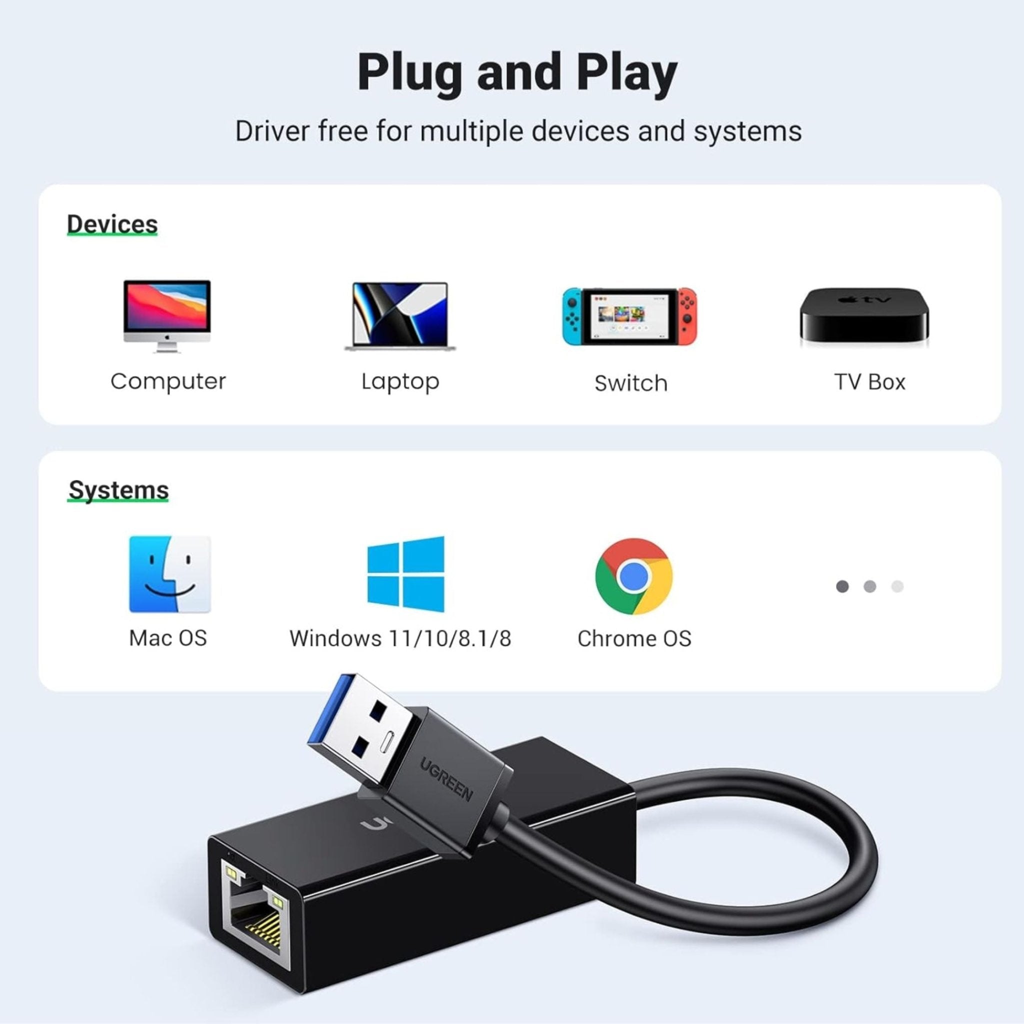 UGREEN USB 3.0 to Gigabit Ethernet Adapter 1000Mbps - Black