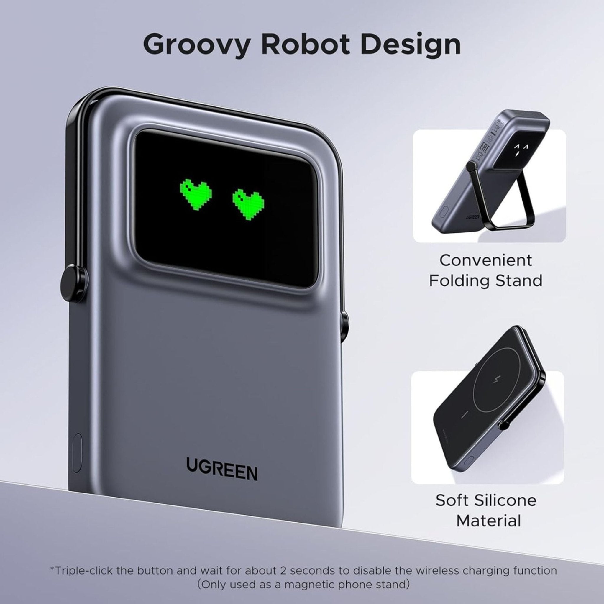 UGREEN Uno 20W Magnetic Wireless Power Bank 5000mAh Built-In Stand
