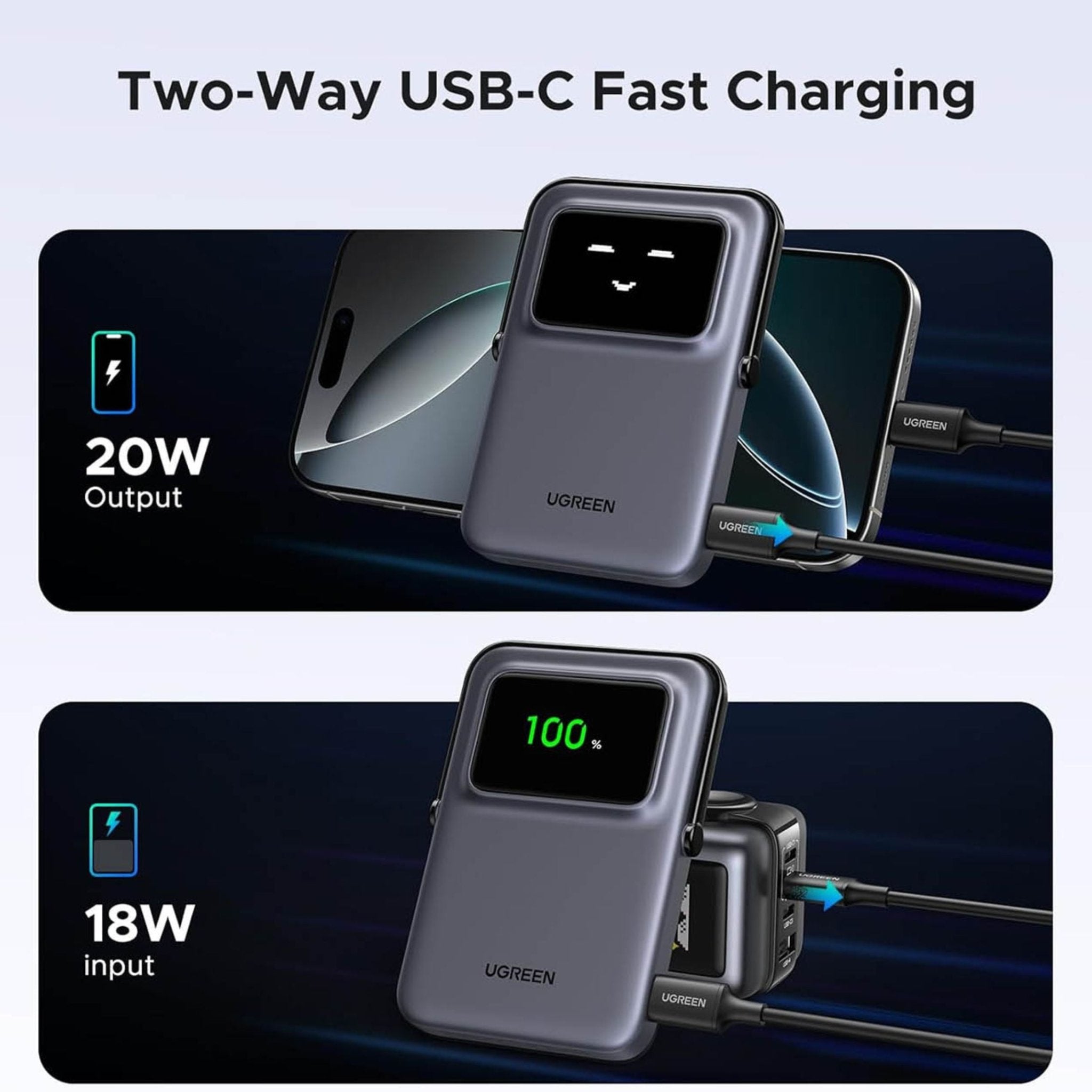 UGREEN Uno 20W Magnetic Wireless Power Bank 5000mAh Built-In Stand
