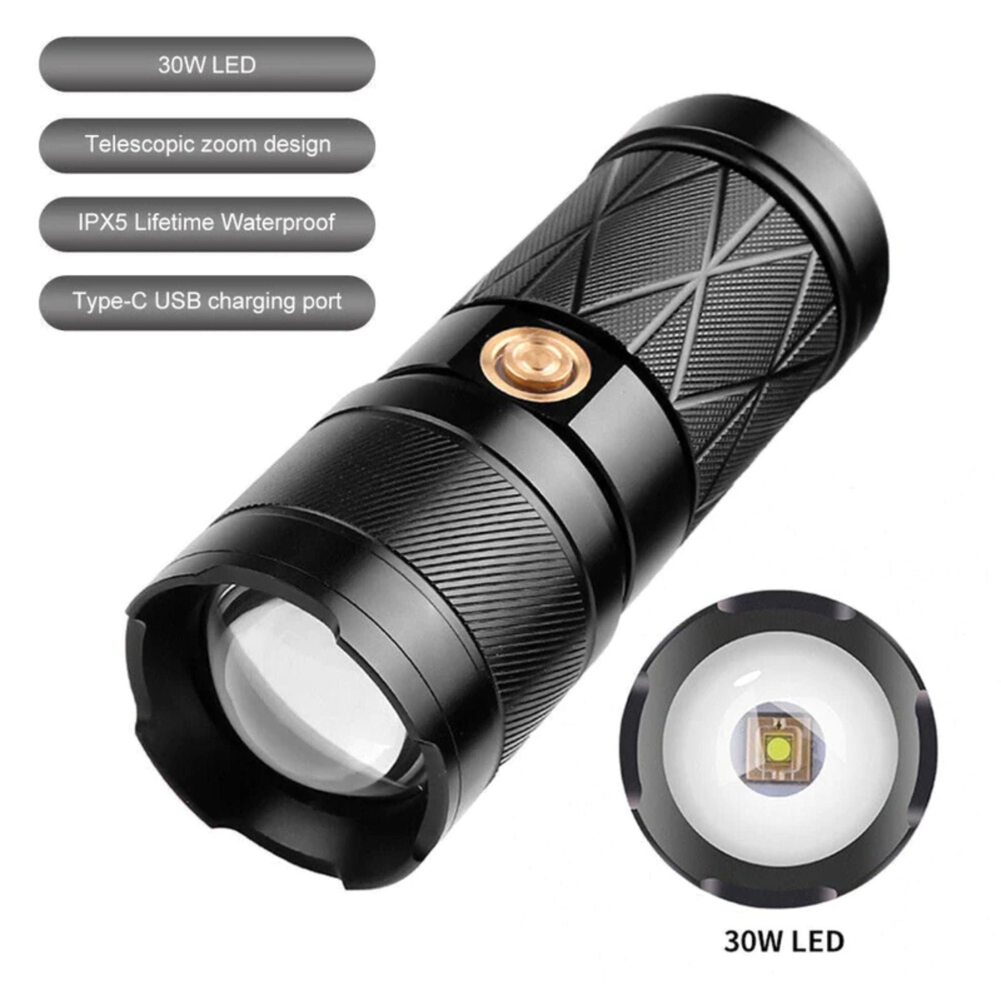 USB Rechargeable Flashlight GT50 -Black