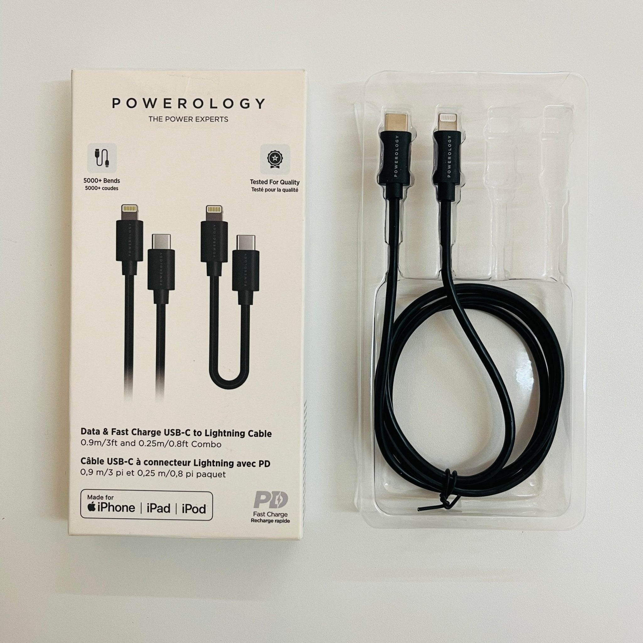 Used - Powerology USB-C To Lightning Cable 0.9m/3ft And 0.25m/0.8ft Combo