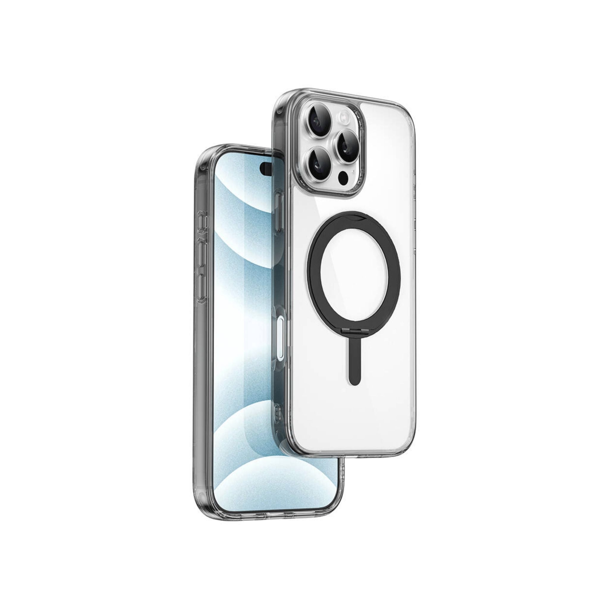 WIWU Magsafe iShield Ultra Case with Rotating Stand for iPhone 16 Pro Transparent - Black