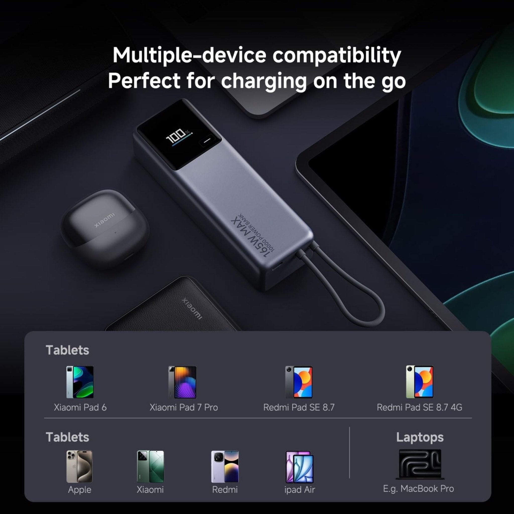 Xiaomi Power Bank 10000mAh 165W Integrated Cable Dual Ports USB-C - Gray