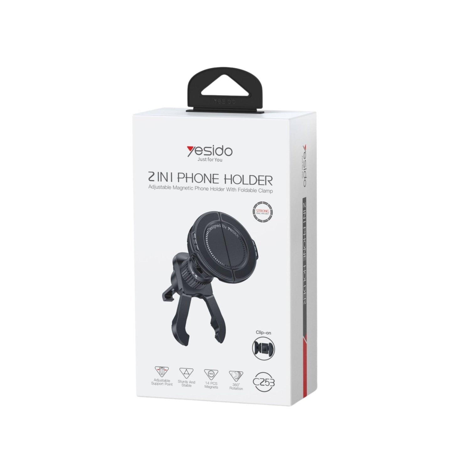 Yesido C253 2-in-1 Car Phone Holder with Magnetic Stability and Secure Clip for Air Vent Mounting - Black