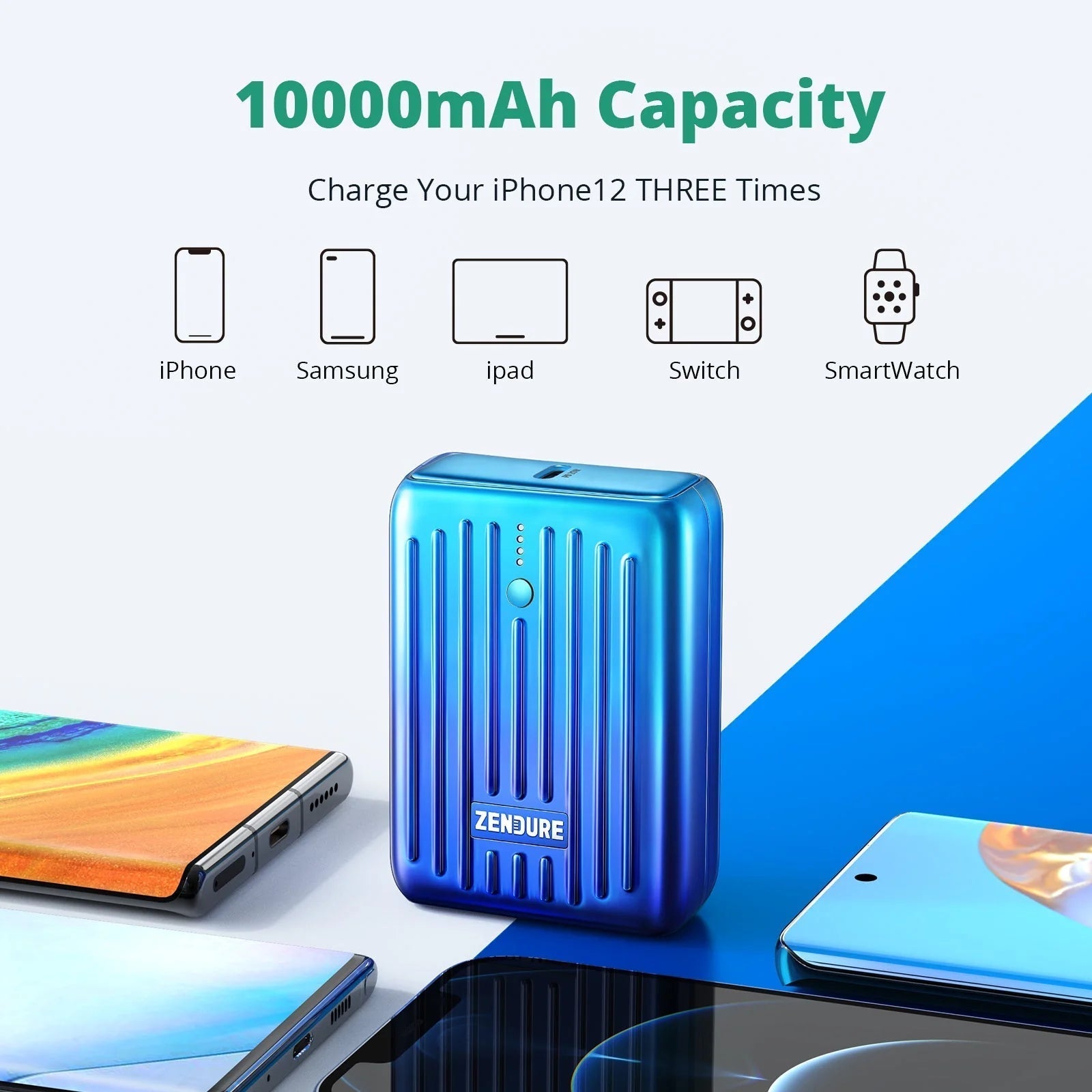 Zendure Supermini 10000mAh PD Power Bank - Blue