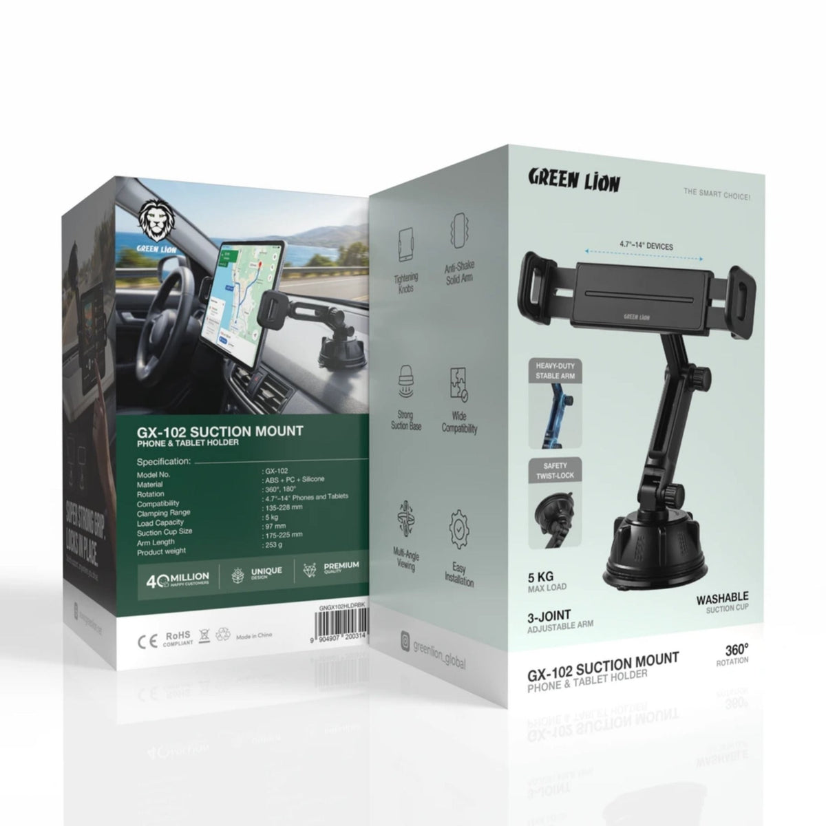Green Lion GX-102 Phone and Tablet Holder with Suction Base - Black - STOORE.AE | ستور الامارات
