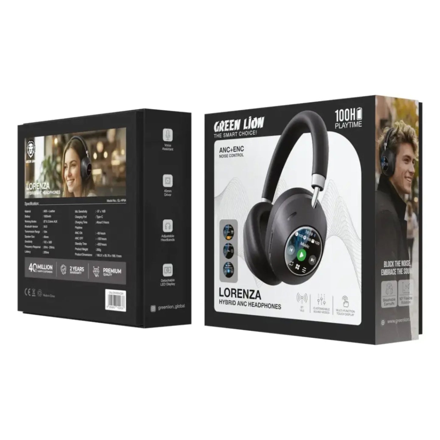 Green Lion Lorenza Hybrid ANC Headphones - Black - STOORE.AE | ستور الامارات