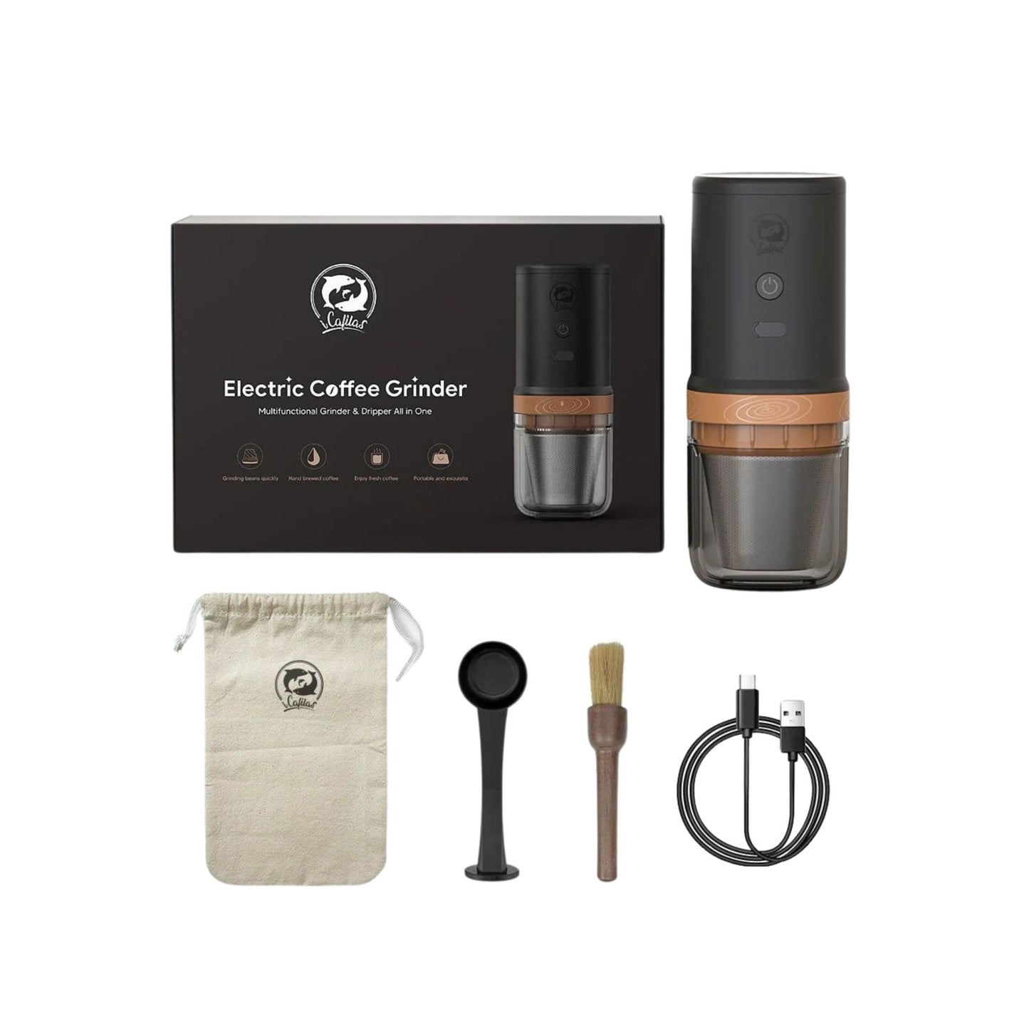 iCafilas 2-IN-1 Electric Coffee Grinder Coffe Maker - Black