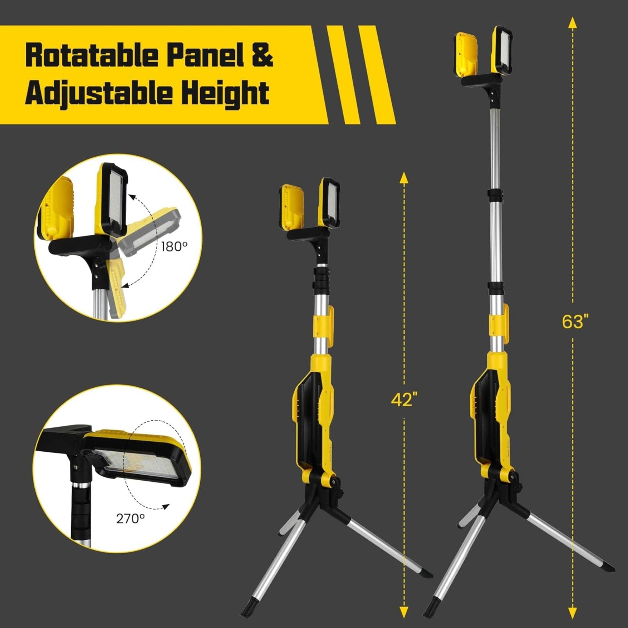 MX - 5085 Rechargeable Cordless LED Work Light with Stand - Yellow - STOORE.AE | ستور الامارات