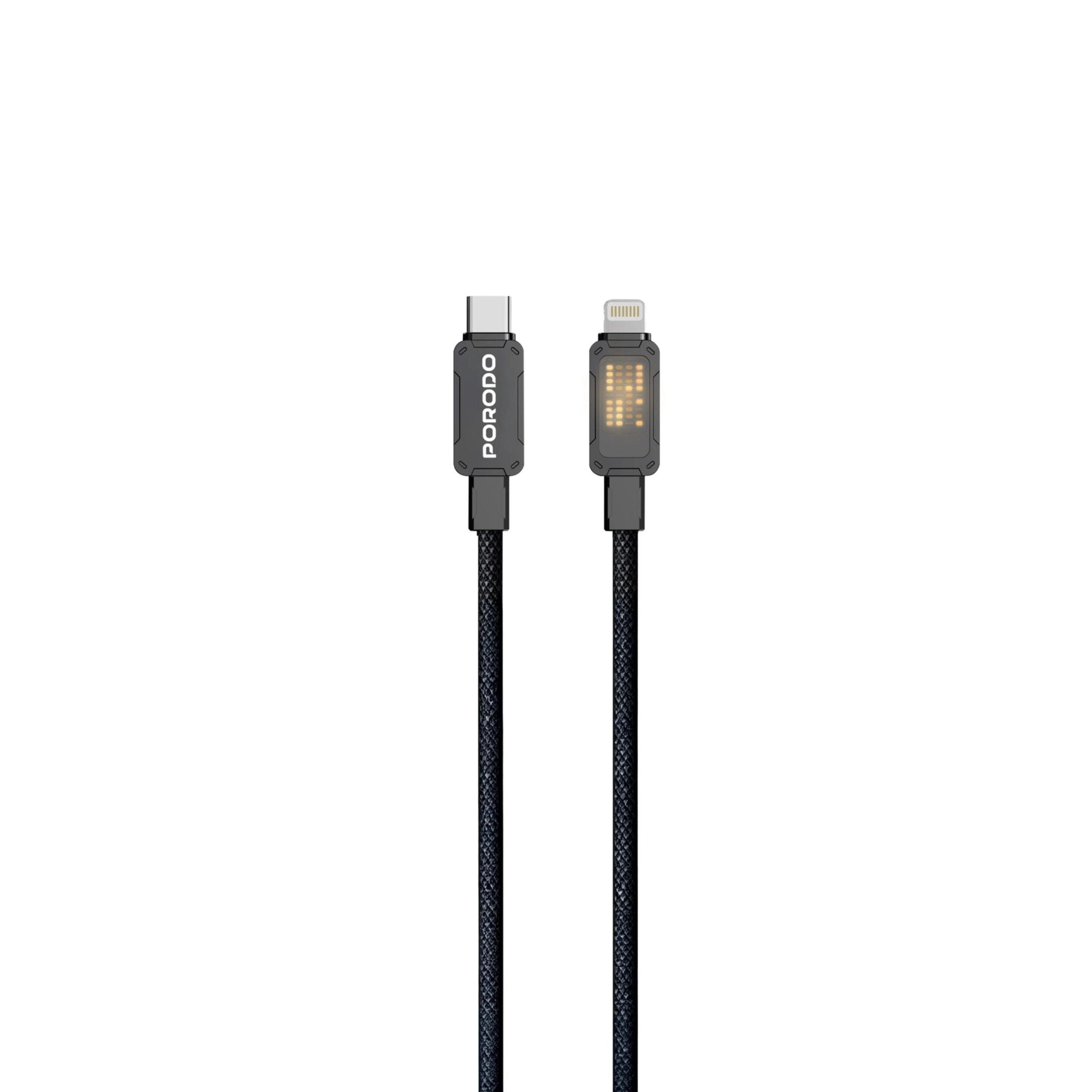 Porodo 27w Pixelated Braided USB - C To Lightning 1m Cable - Black - STOORE.AE | ستور الامارات