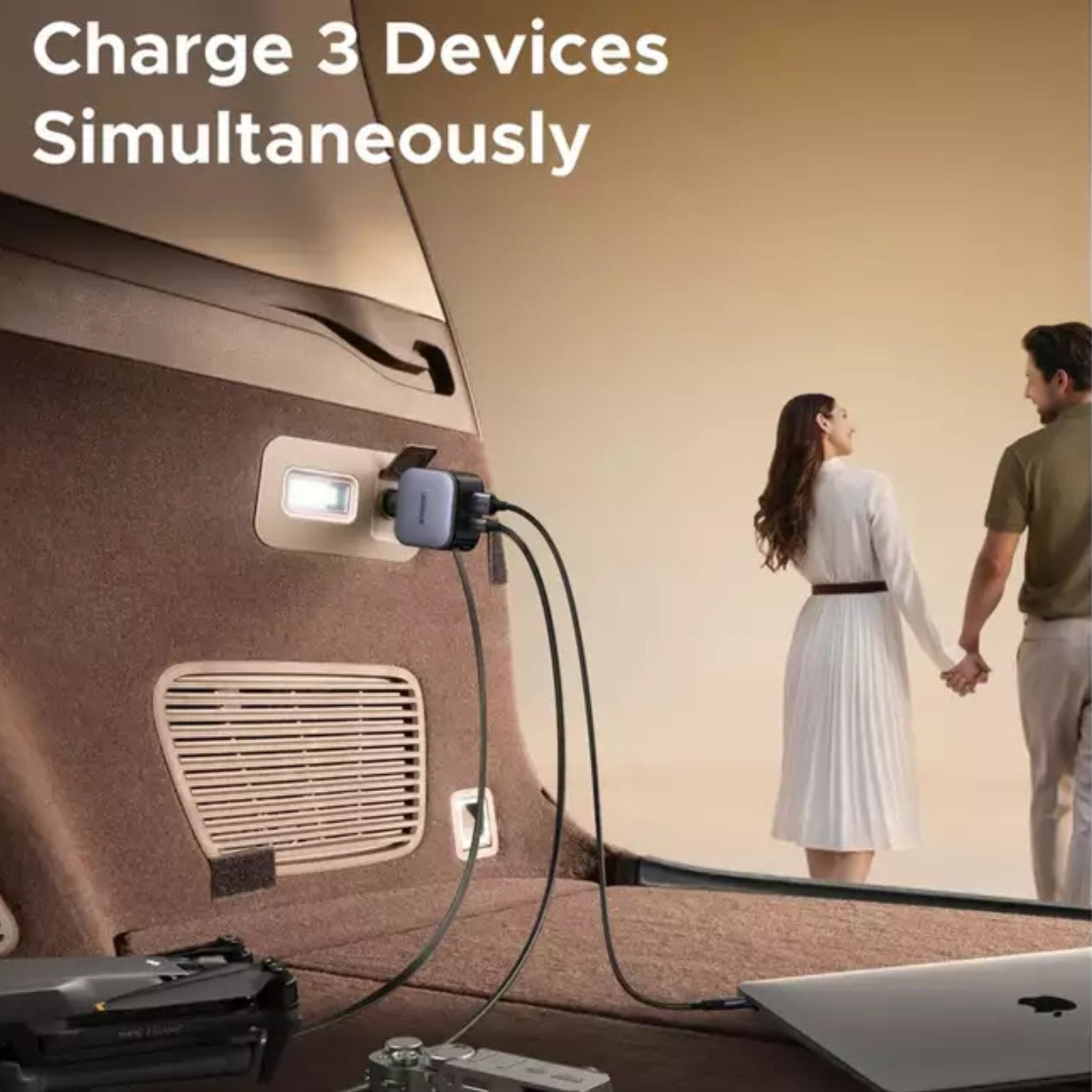 UGREEN Nexode 90W 2 - Port Fast Car Charger with Built - in Retractable USB - C Cable - Grey - STOORE.AE | ستور الامارات