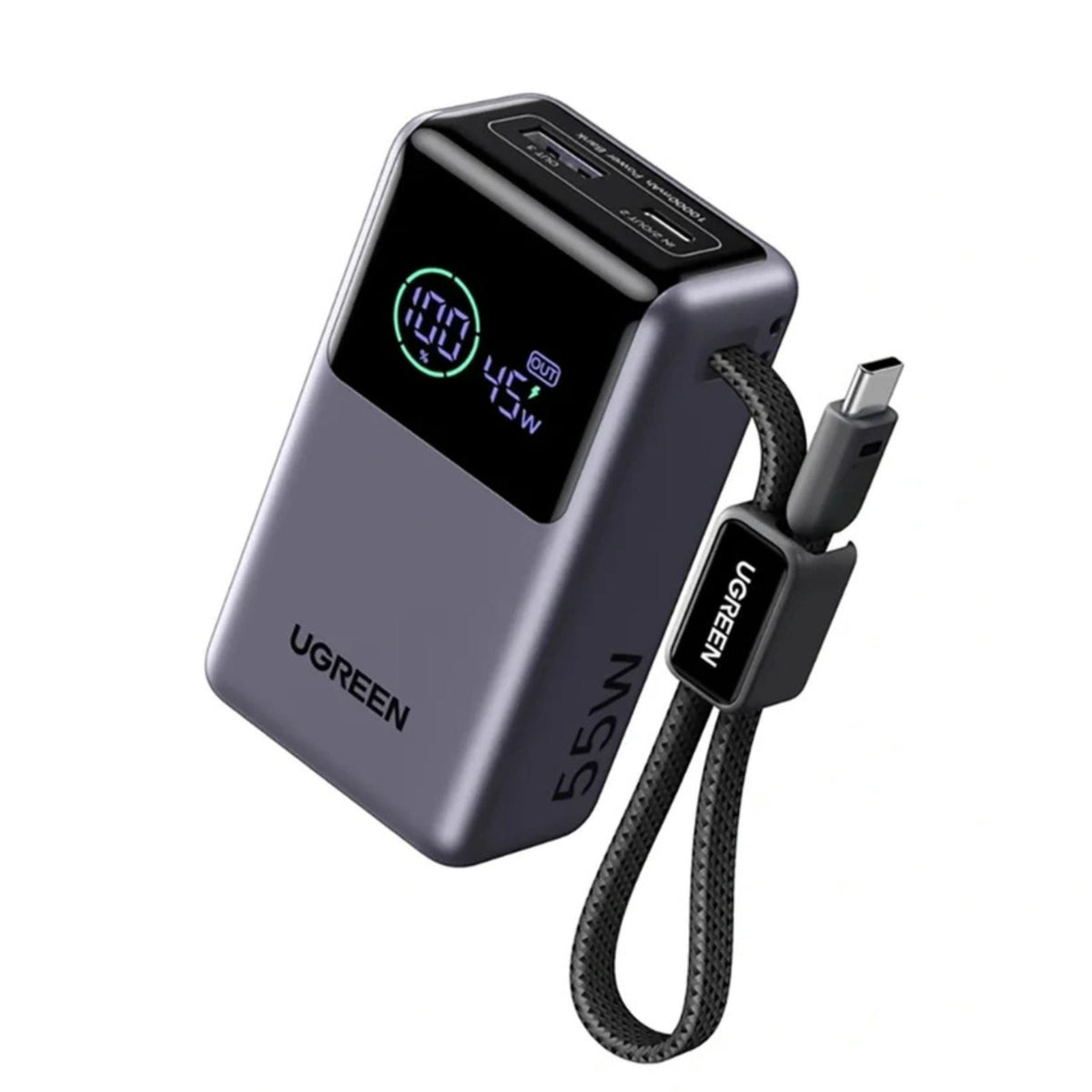 UGREEN Nexode Pro 10000mAh 55W Power Bank with Built-in USB-C Cable - Black - STOORE.AE | ستور الامارات