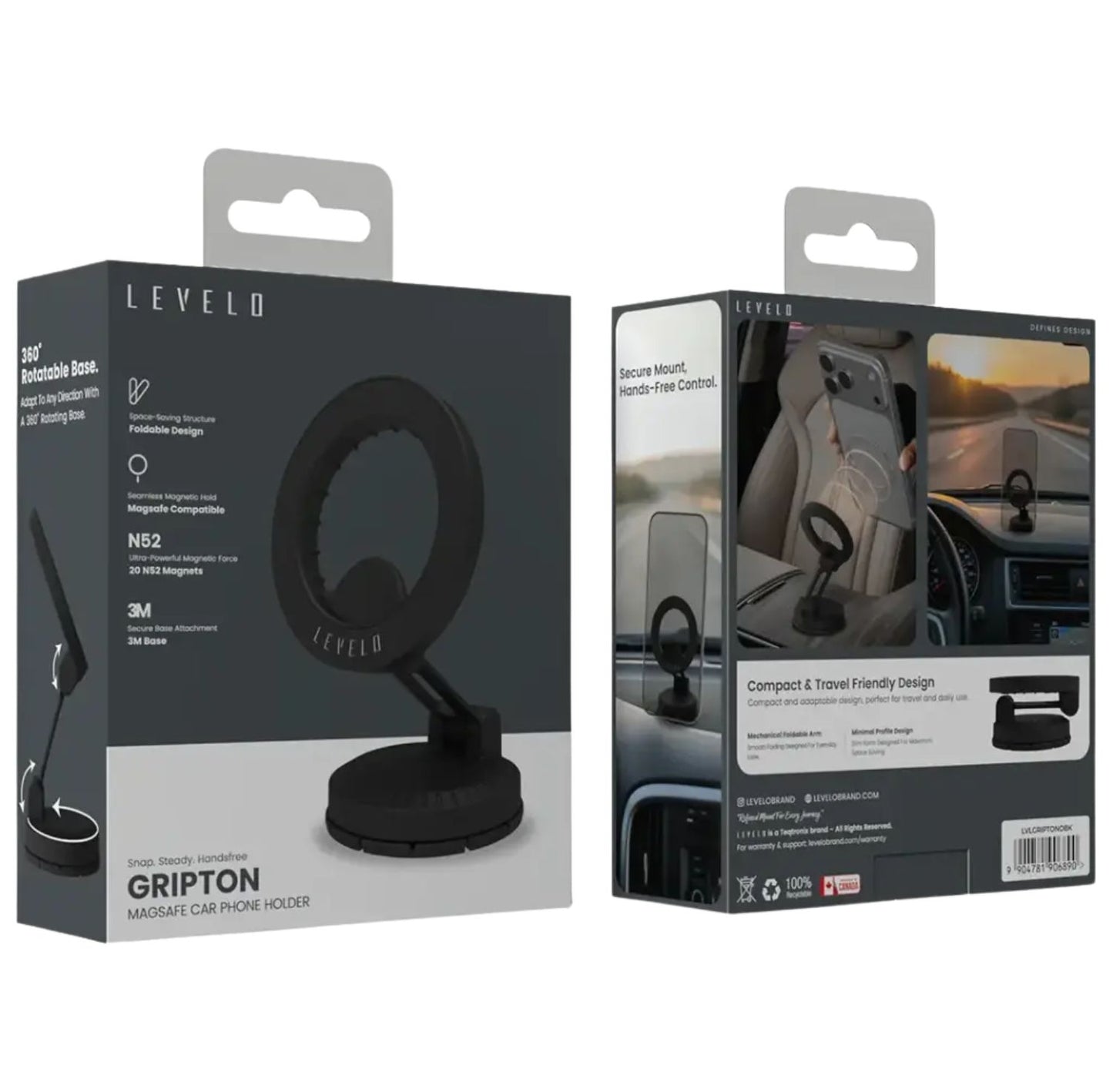 Levelo Gripton MagSafe Car Phone Holder - Black