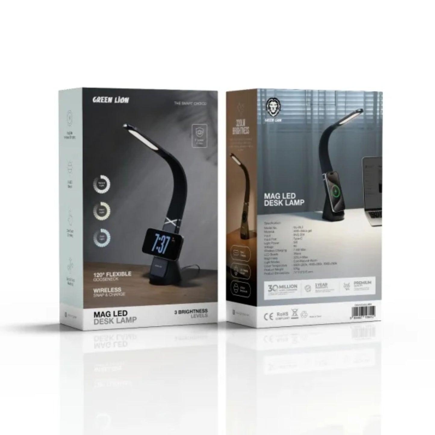 Green Lion Mag LED Desk Lamp with Wireless Snap & Charge – Black