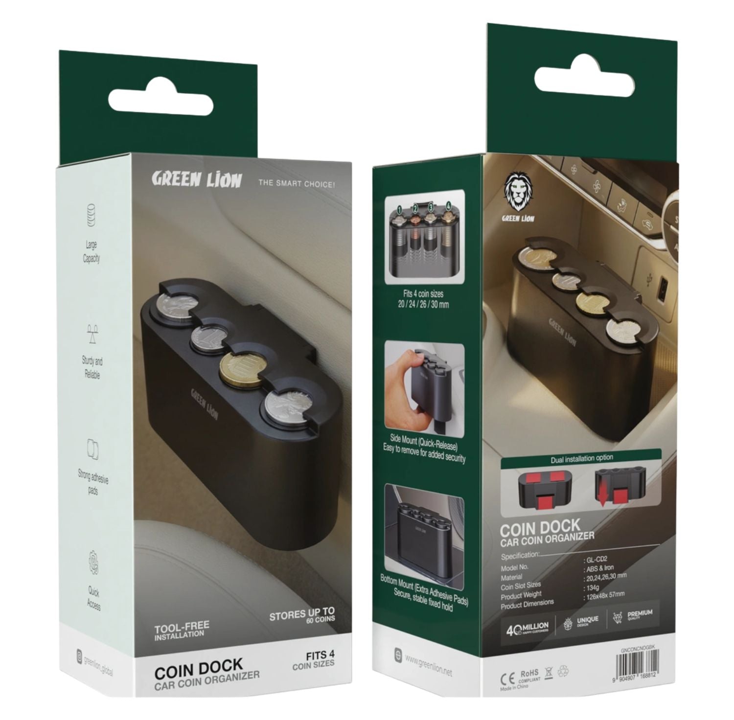 Green Lion Coin Dock Car Coin Organizer - Black