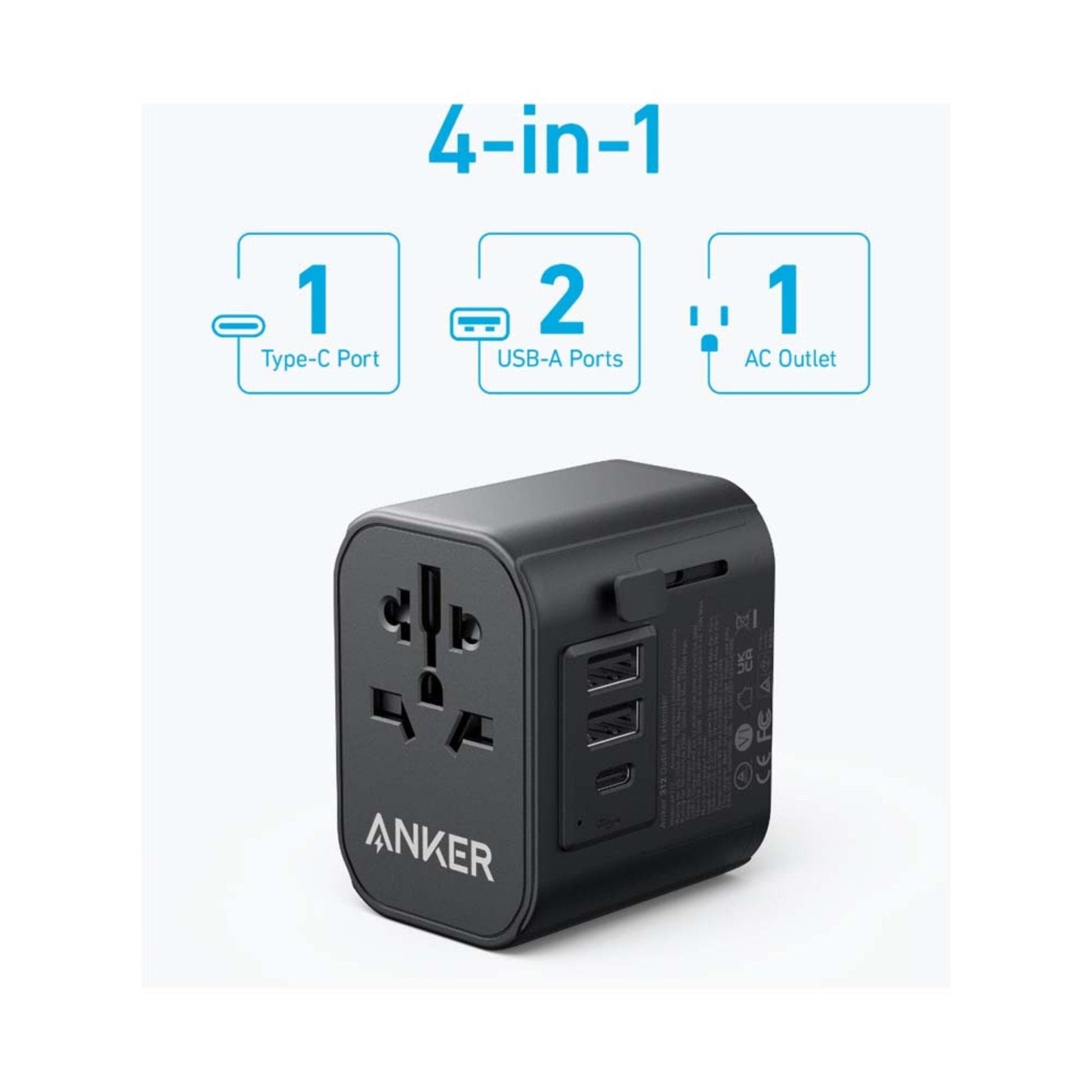 ANKER 312 Outlet Extender 30W With 3 USB Ports - Black