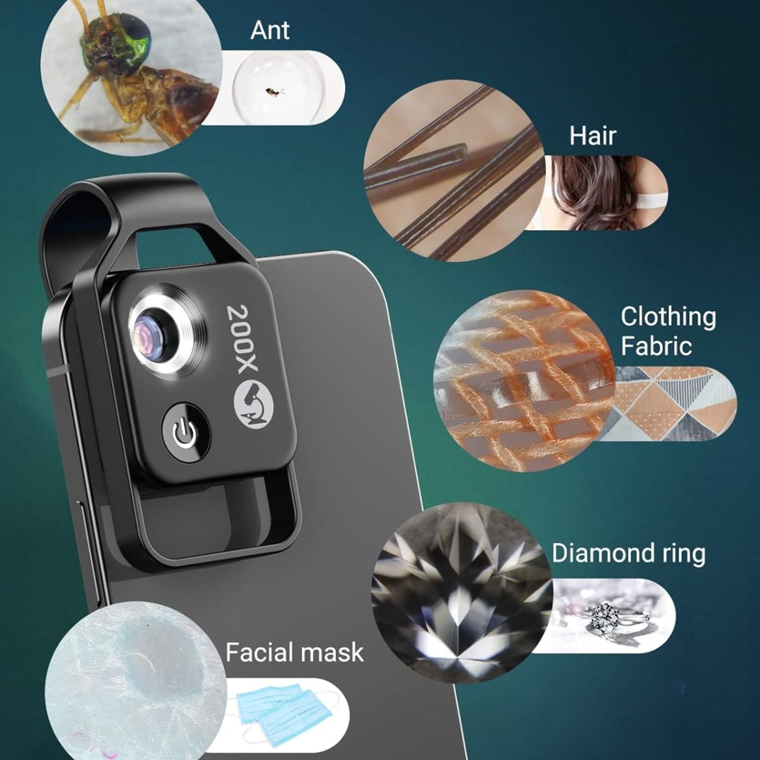 APEXEL 200X Smartphone Microscope Lens With CPL - Black
