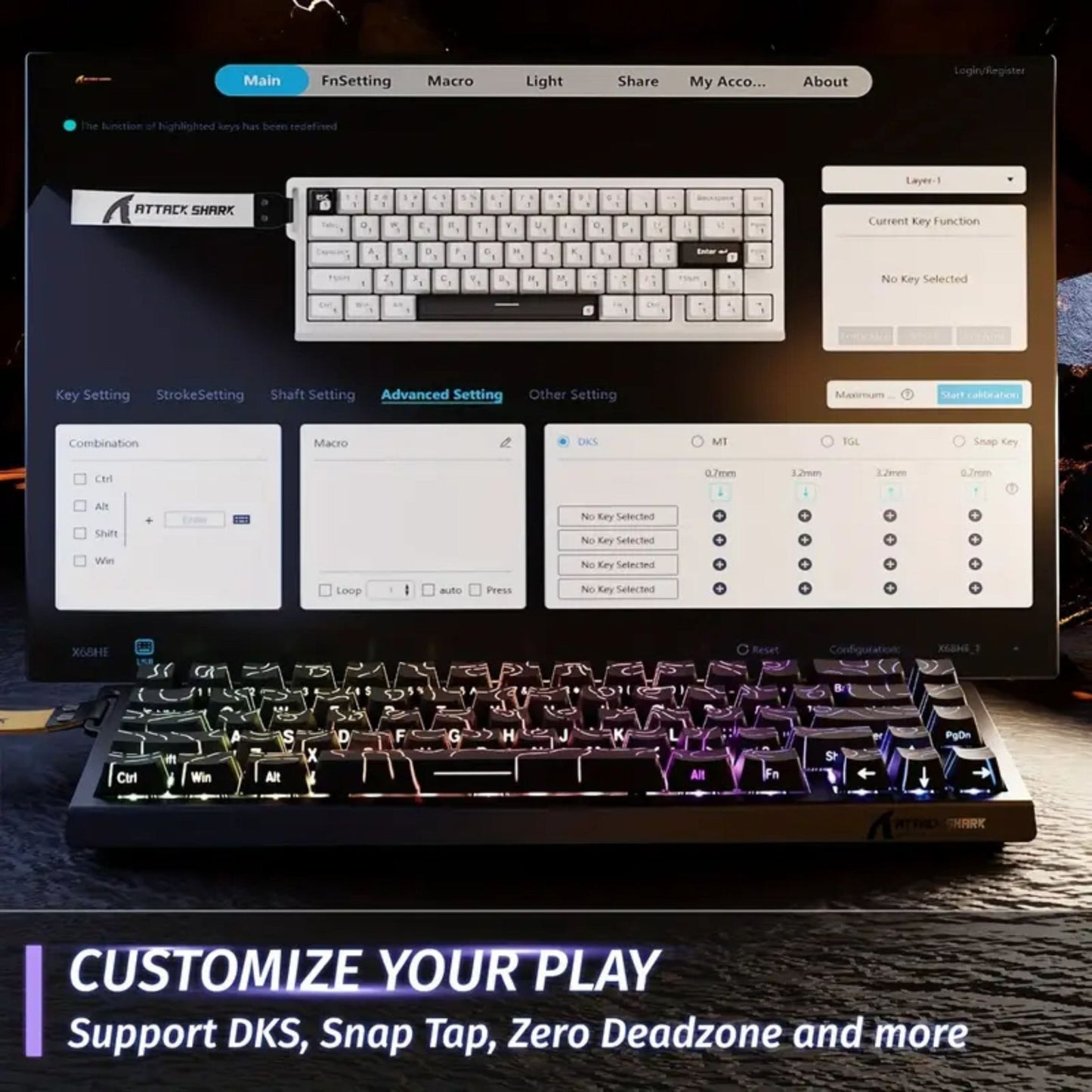 ATTACK SHARK X68 HE Magnetic Gaming Keyboard RGB Light