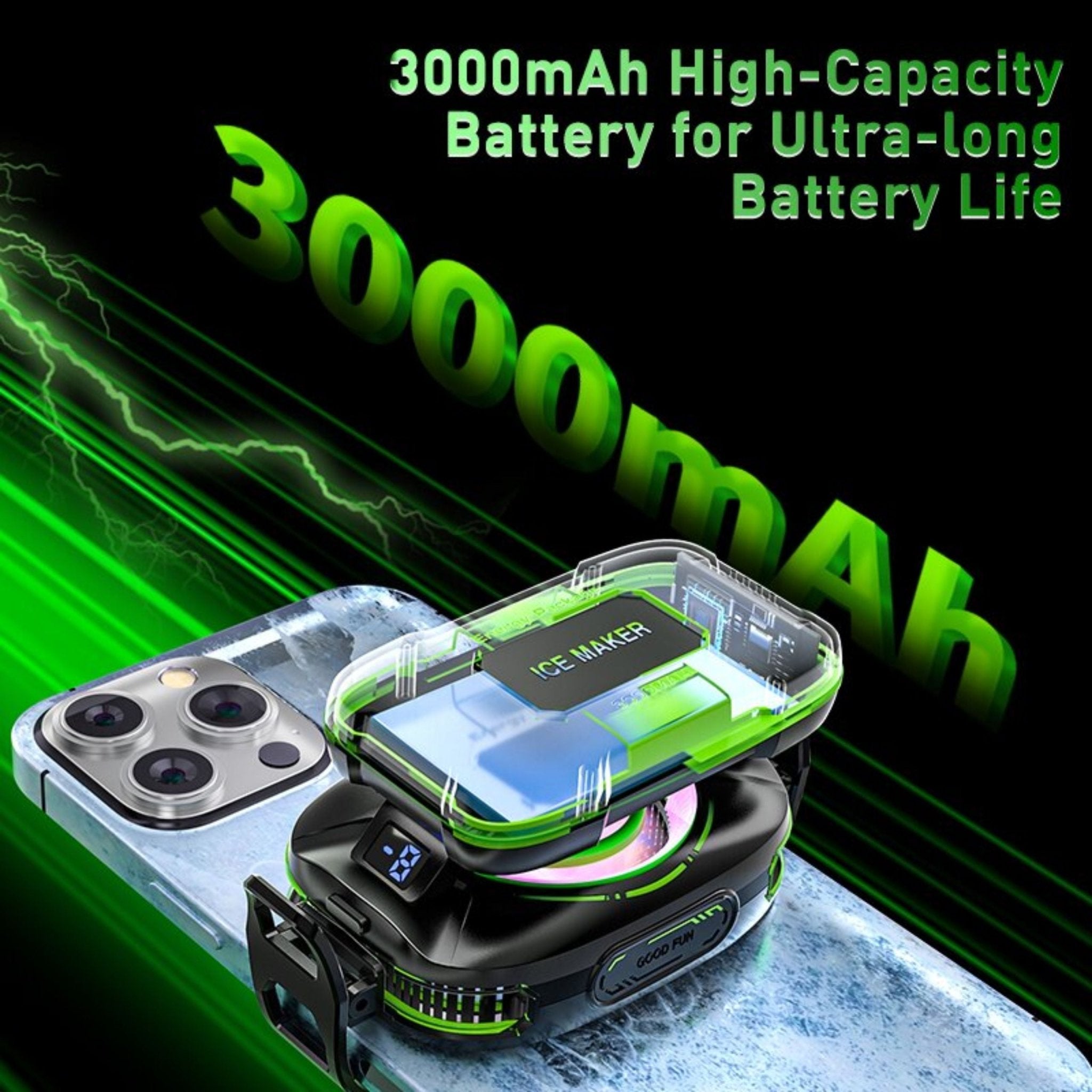 Adjustable Gaming Semiconductor Phone Cooling Radiator with Wireless 3000mAh Backpack Battery - Black