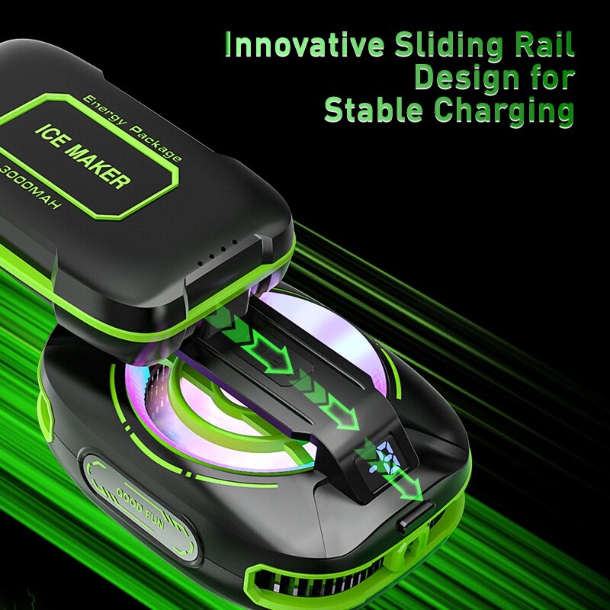 Adjustable Gaming Semiconductor Phone Cooling Radiator with Wireless 3000mAh Backpack Battery - Black