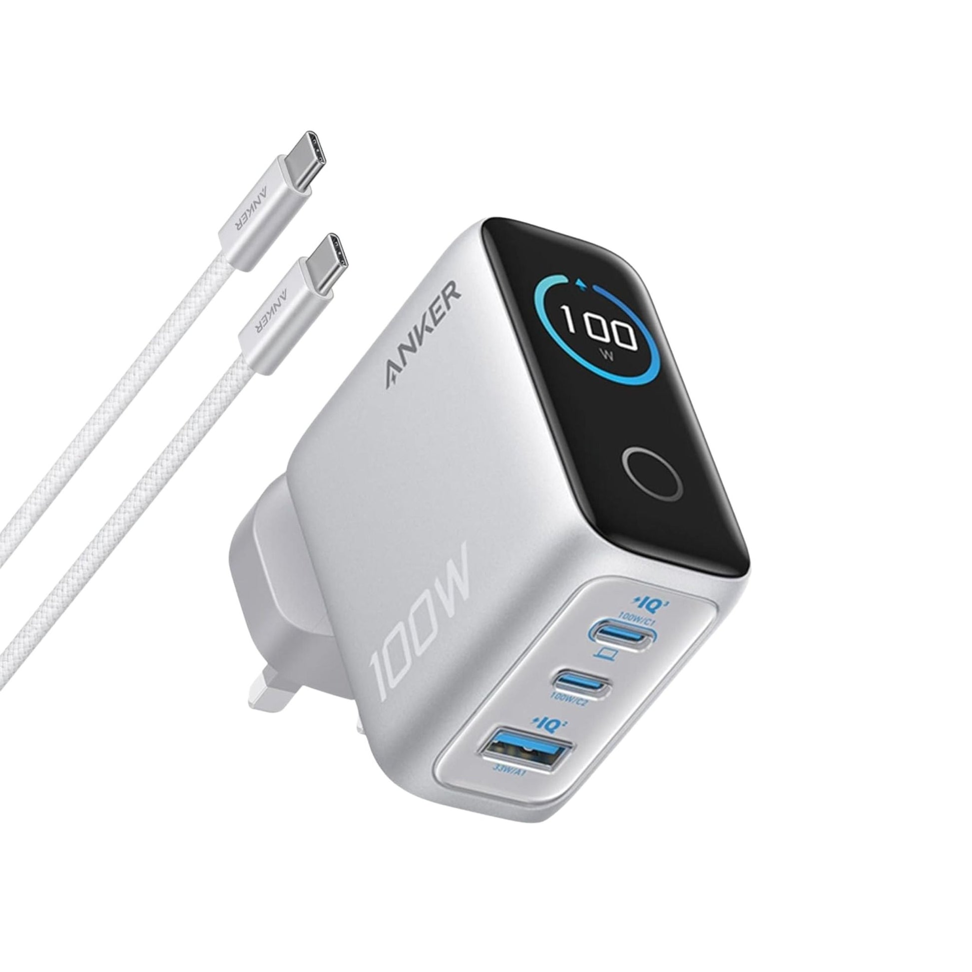 Anker 100W 3-Port Type-C Wall Charger with USB-C to Type-C Cable