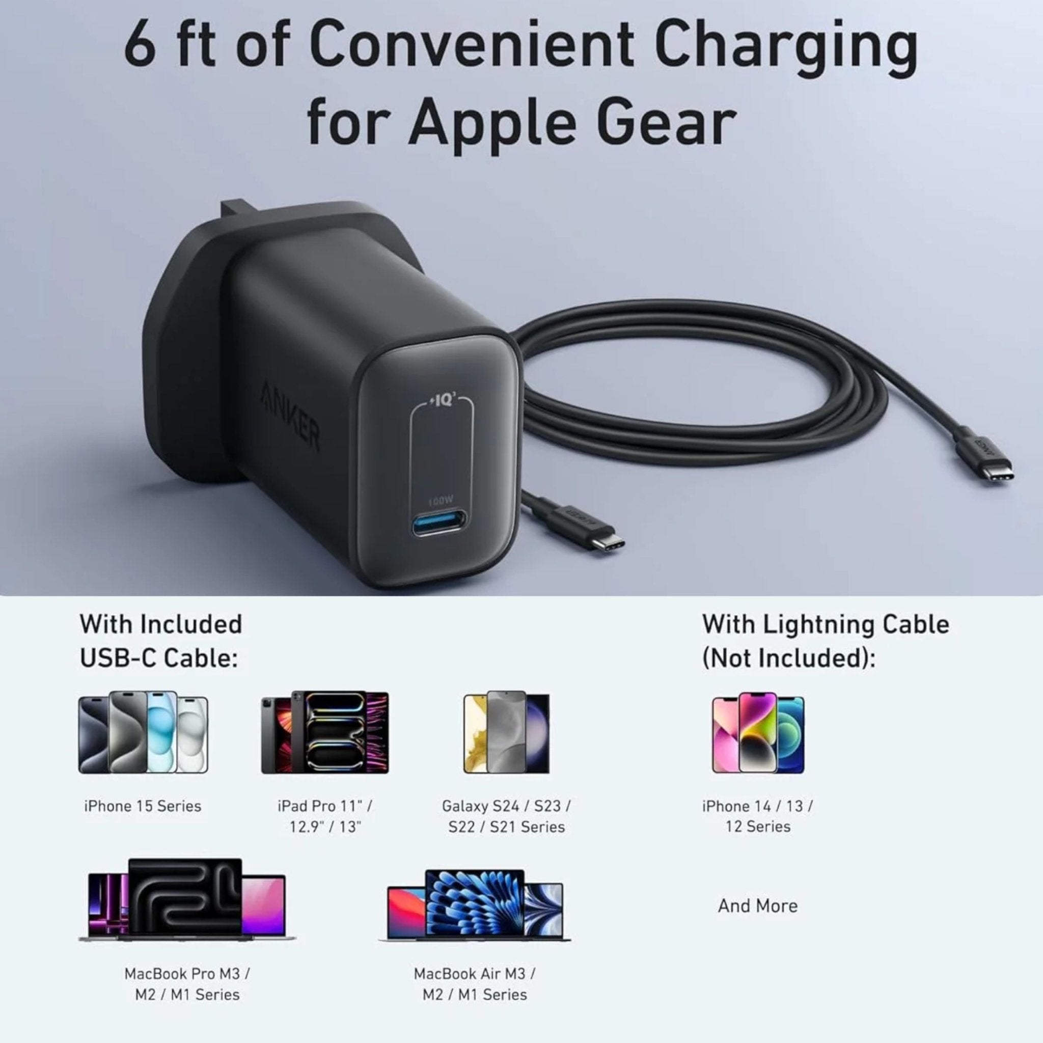 Anker 100W Nano Charge with USB-C Cable 240W 6ft - Black