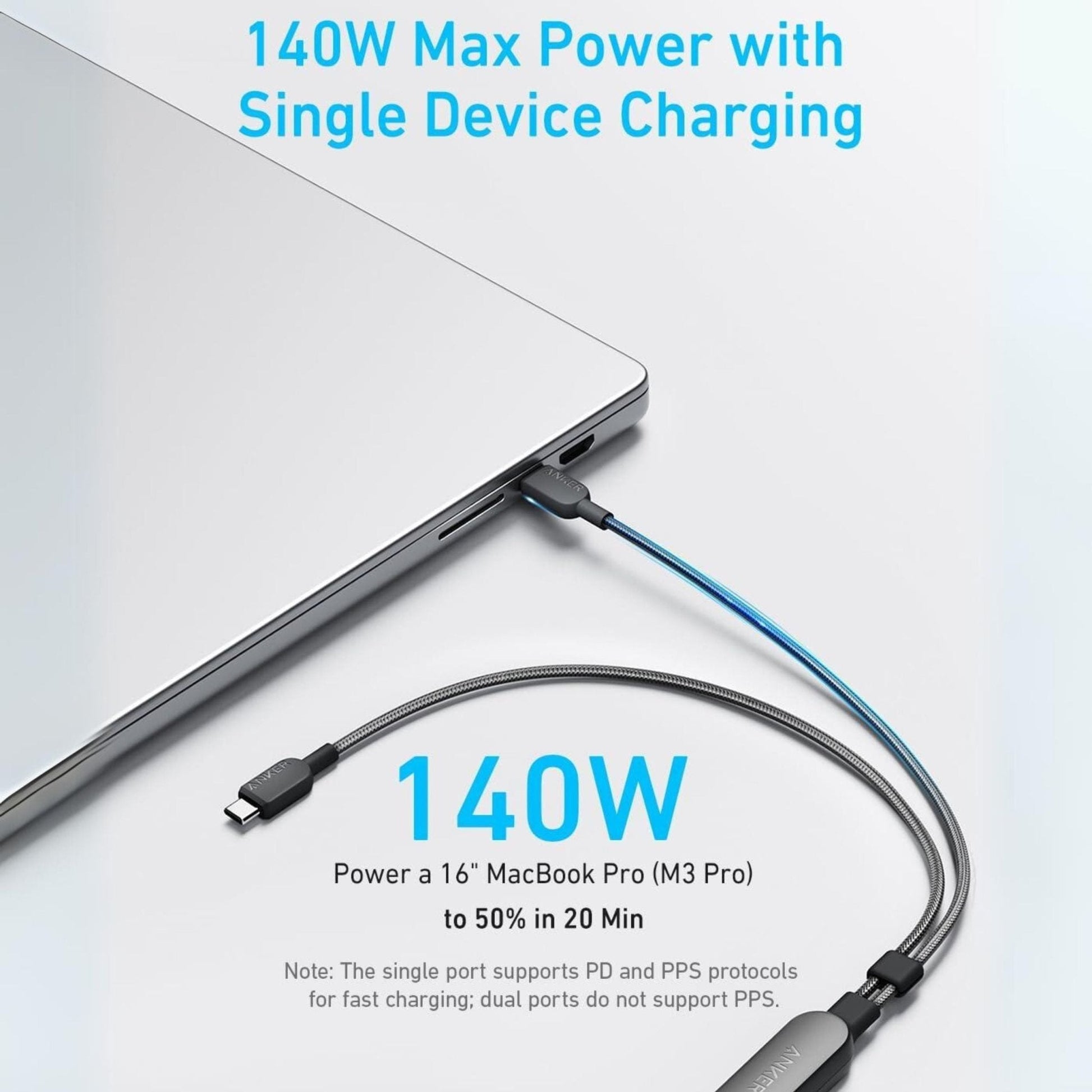 Anker 140W 2in1 USB-C to USB-C Cable 6ft (2m) - Black