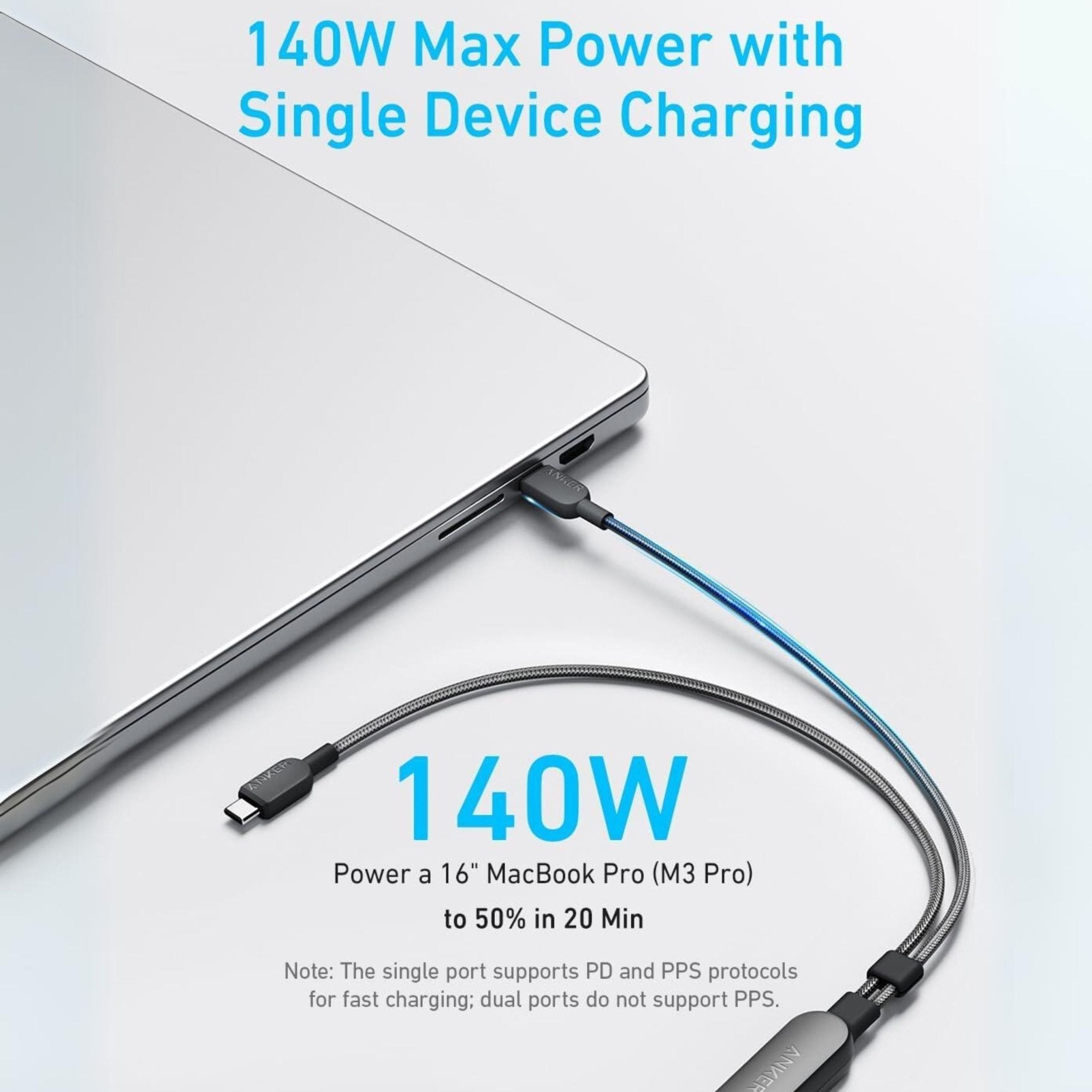 Anker 140W 2in1 USB-C to USB-C Cable 6ft (2m) - Black