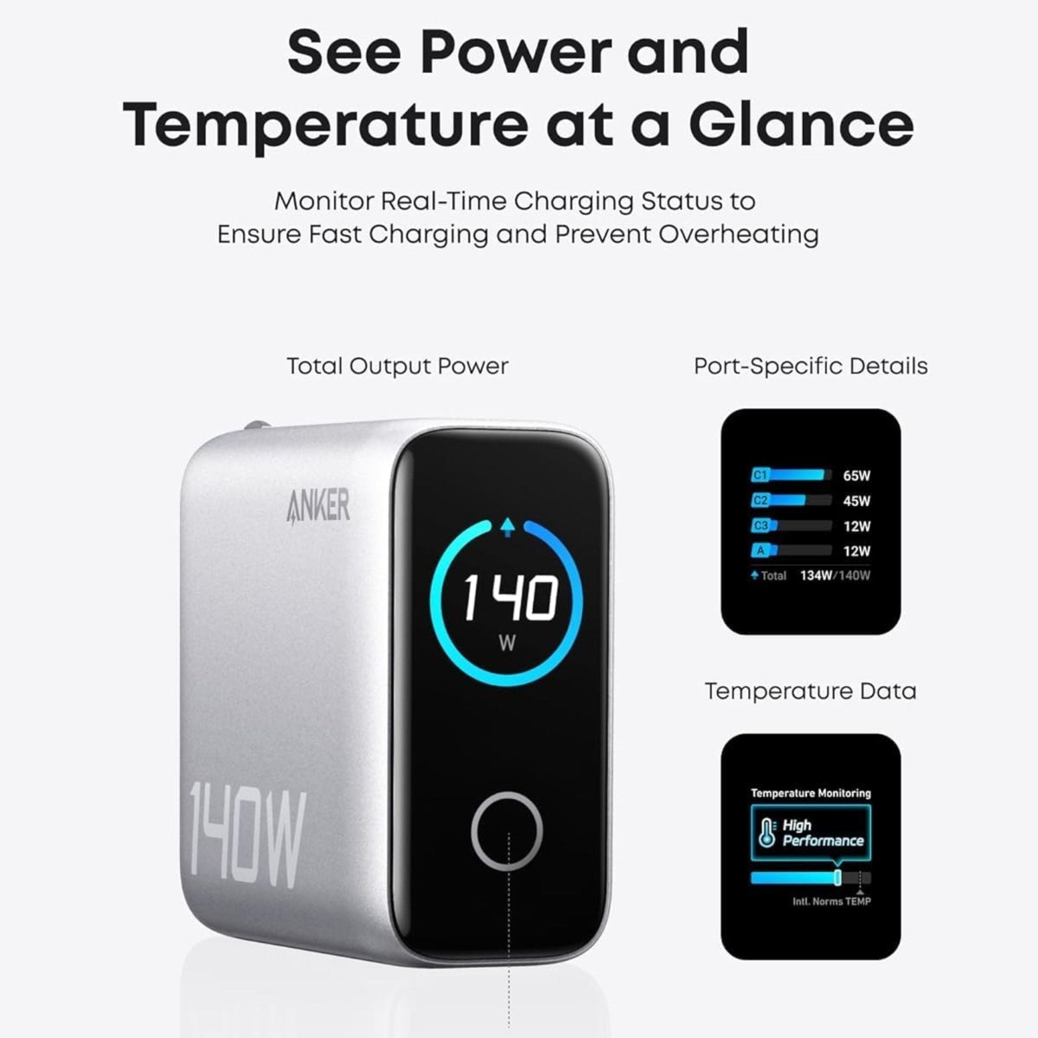 Anker 140W 3-Port Type-C Wall Charger with USB-C to Type-C Cable