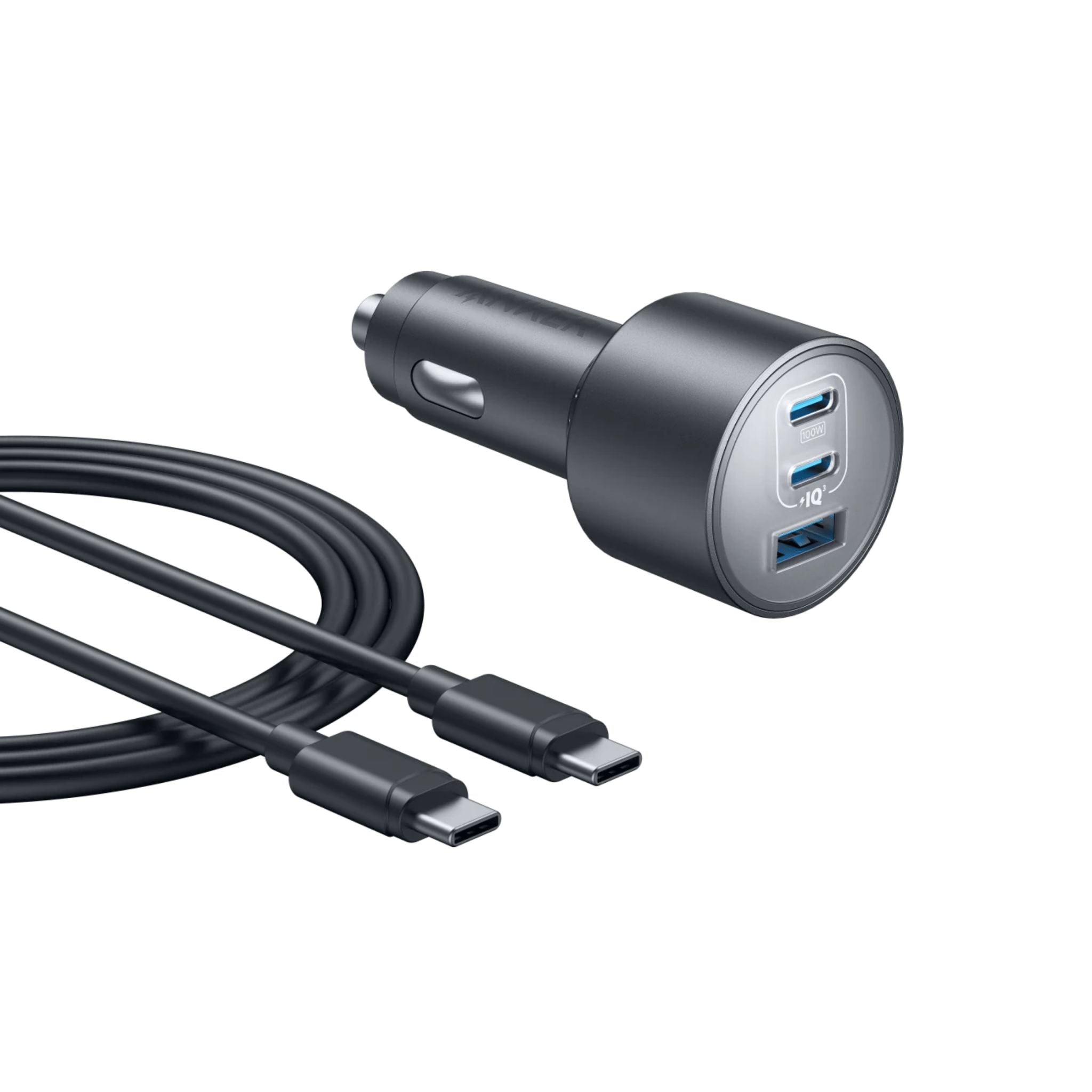 Anker 167.5 W,3 PORTS Nano Car Charger 3.3 ft USB-C Cable - Black