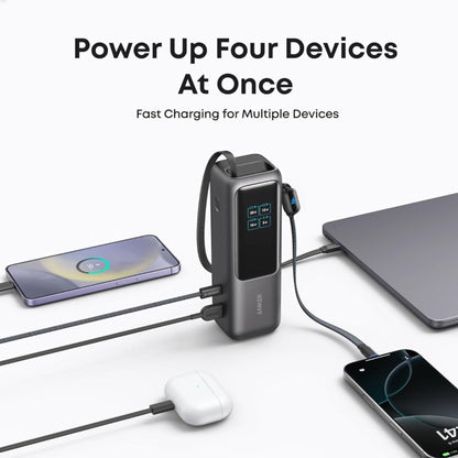 Anker 2-Port 165W 25,000mAh Ultra-Fast Charging Power Bank with Built-In and Retractable Type-C Cable - Black