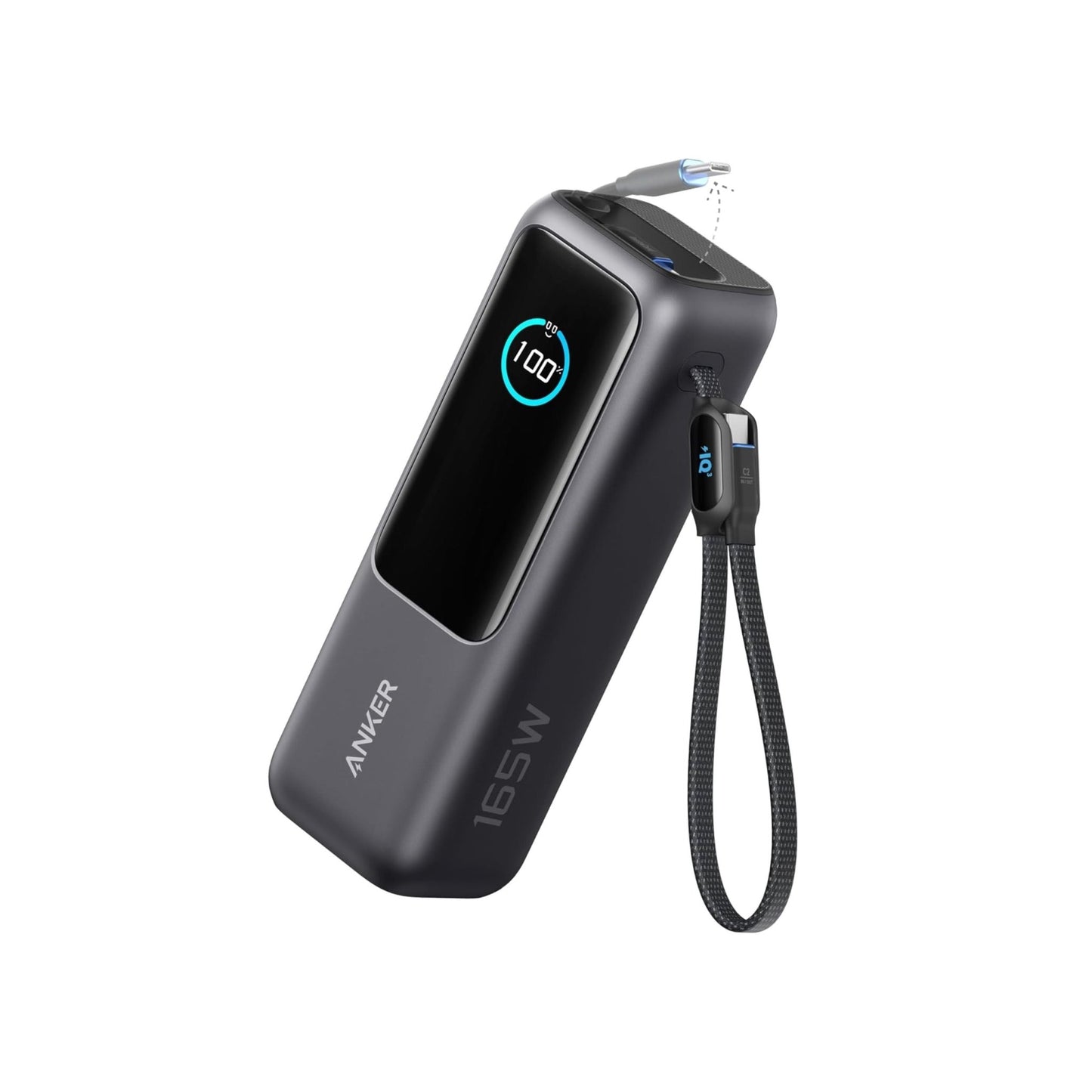 Anker 2-Port 165W 25,000mAh Ultra-Fast Charging Power Bank with Built-In and Retractable Type-C Cable - Black
