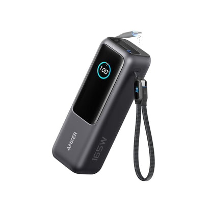 Anker 2-Port 165W 25,000mAh Ultra-Fast Charging Power Bank with Built-In and Retractable Type-C Cable - Black