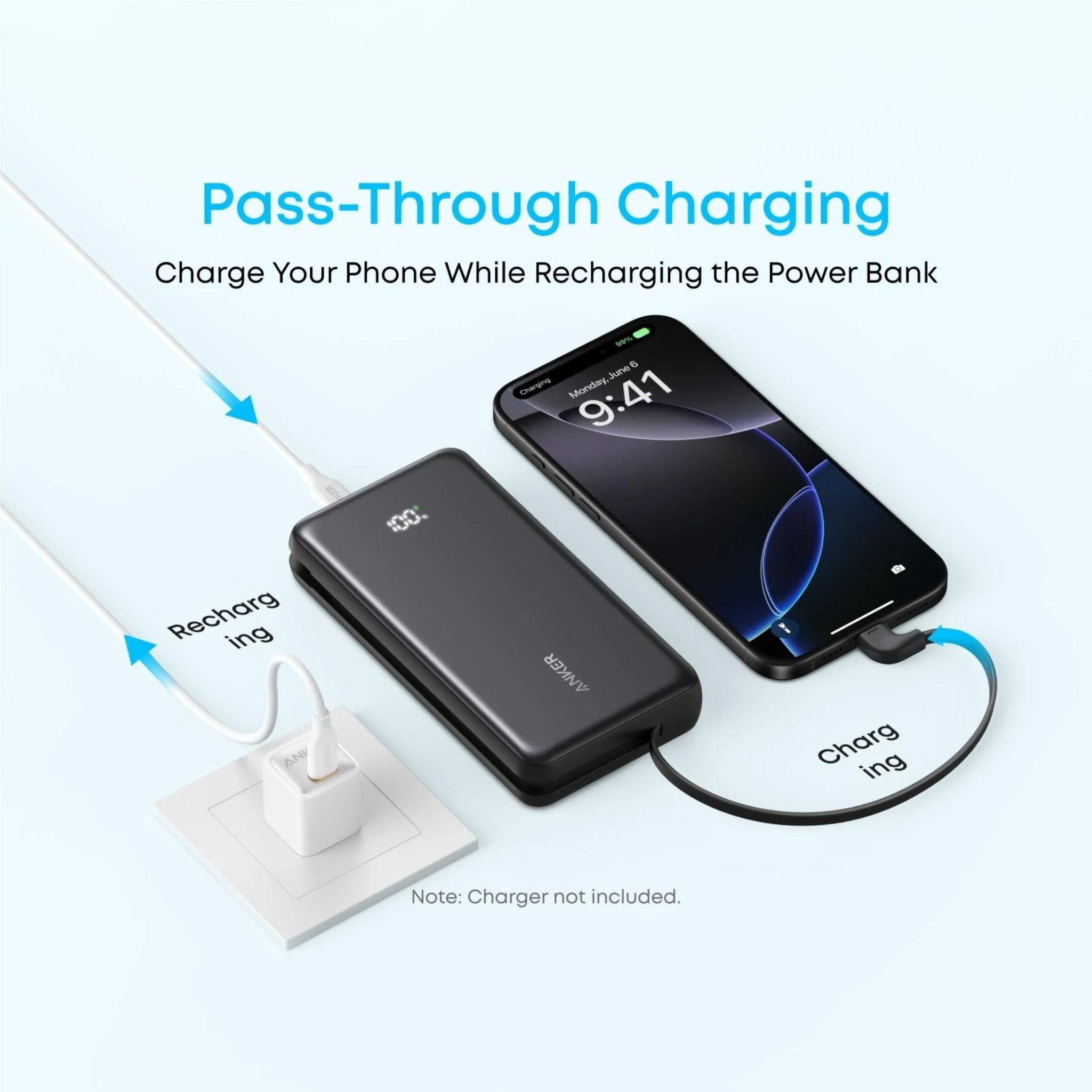 Anker 20000mAh 22.5W Power Bank with Built-in USB-C Cable - Black